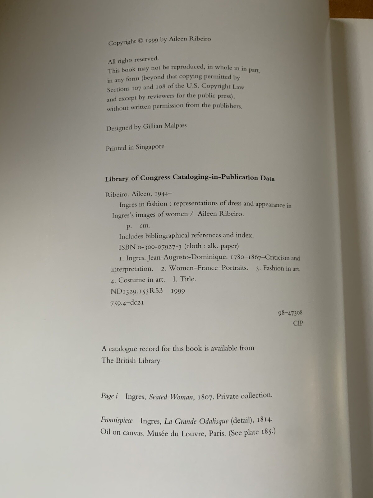 Ingres in Fashion: Ribeiro, Yale University Press, Hardback