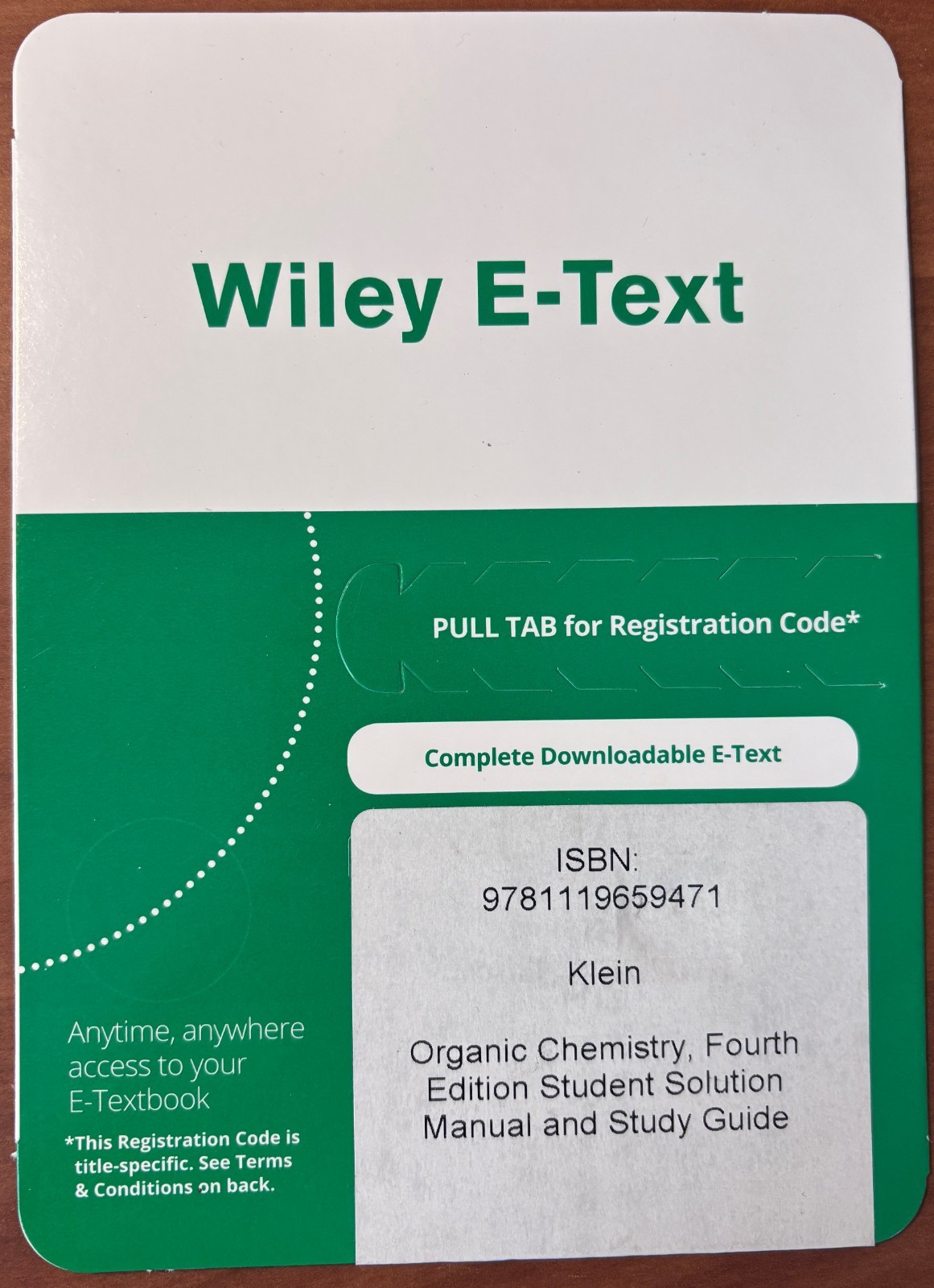 ORGANIC CHEMISTRY-WILEY E-Text – by DAVID R. KLEIN – New unopened