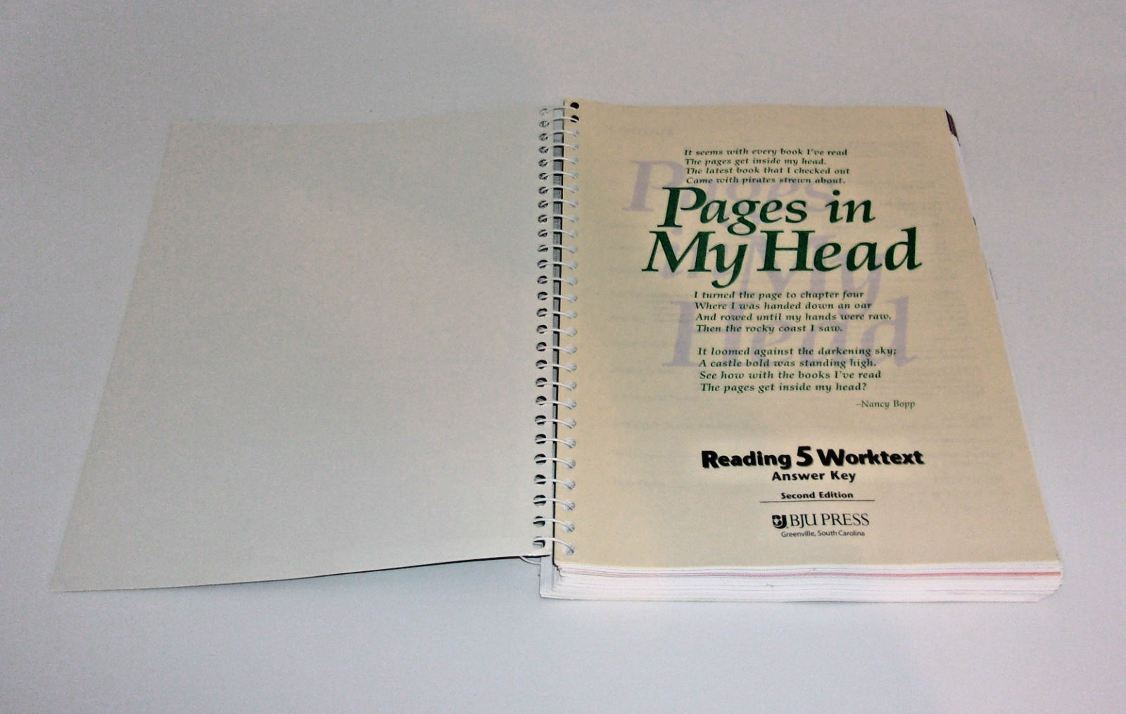Pages in My Head Reading 5-Second Edition-Worktext Answer Key-BJU Press