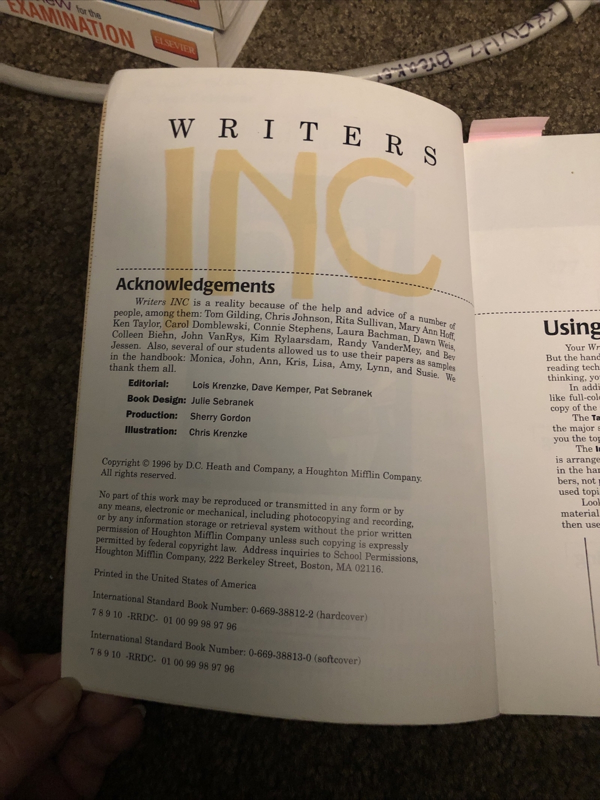 Writers Inc,Student Handbook for Writing& Learning,Write Source PB Sebranek 1996