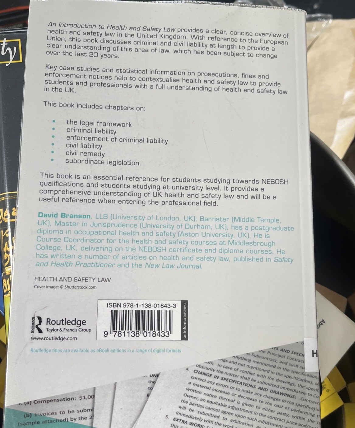 An Introduction to Health and Safety Law: A Student Reference by Branson, David