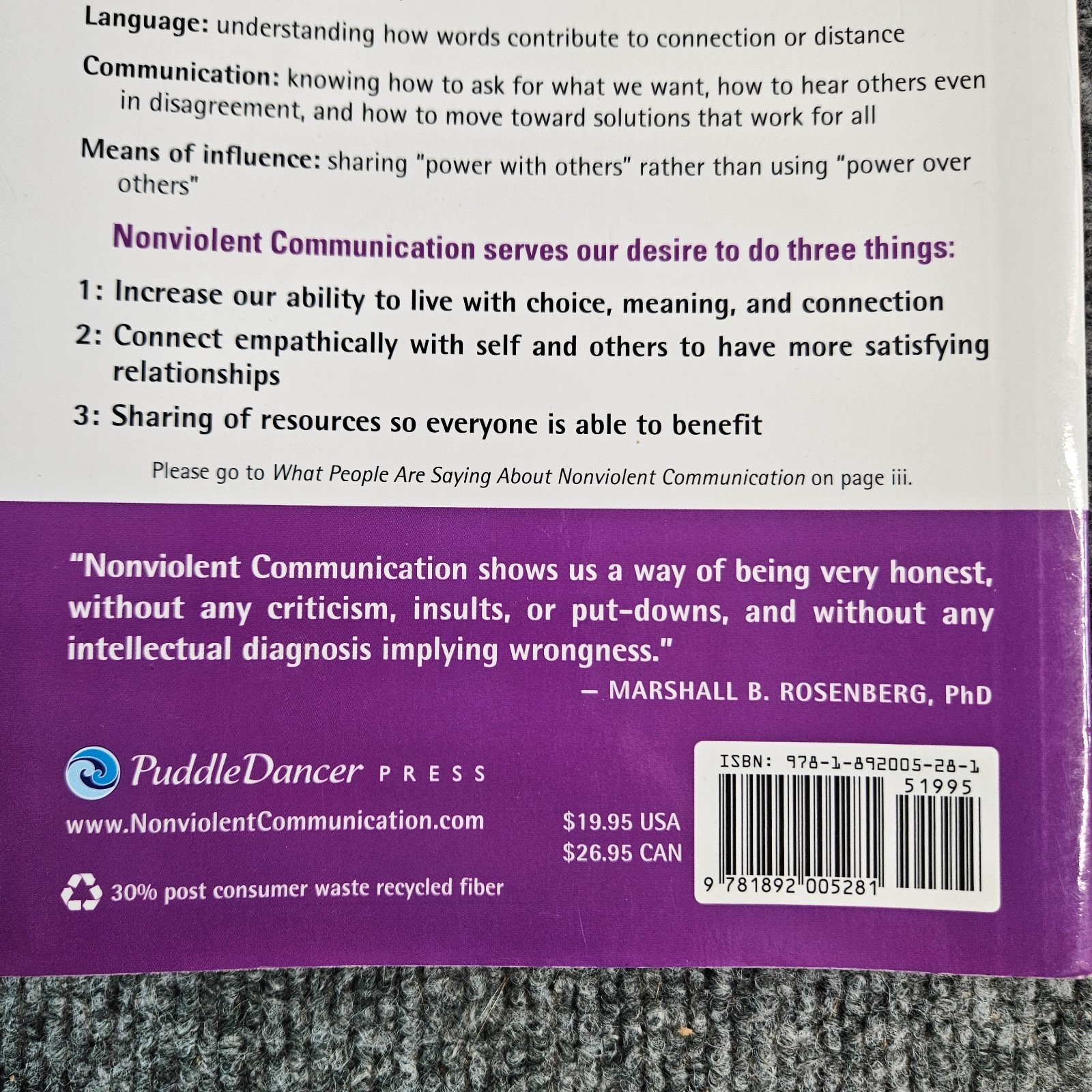 Nonviolent Communication 3rd Ed Marshall Rosenberg Language of Life PB