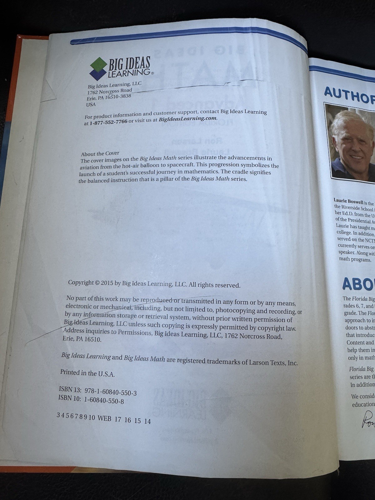 Big Ideas Math Advanced 1 Florida Edition Hardcover 2015 Ron Larson Boswell