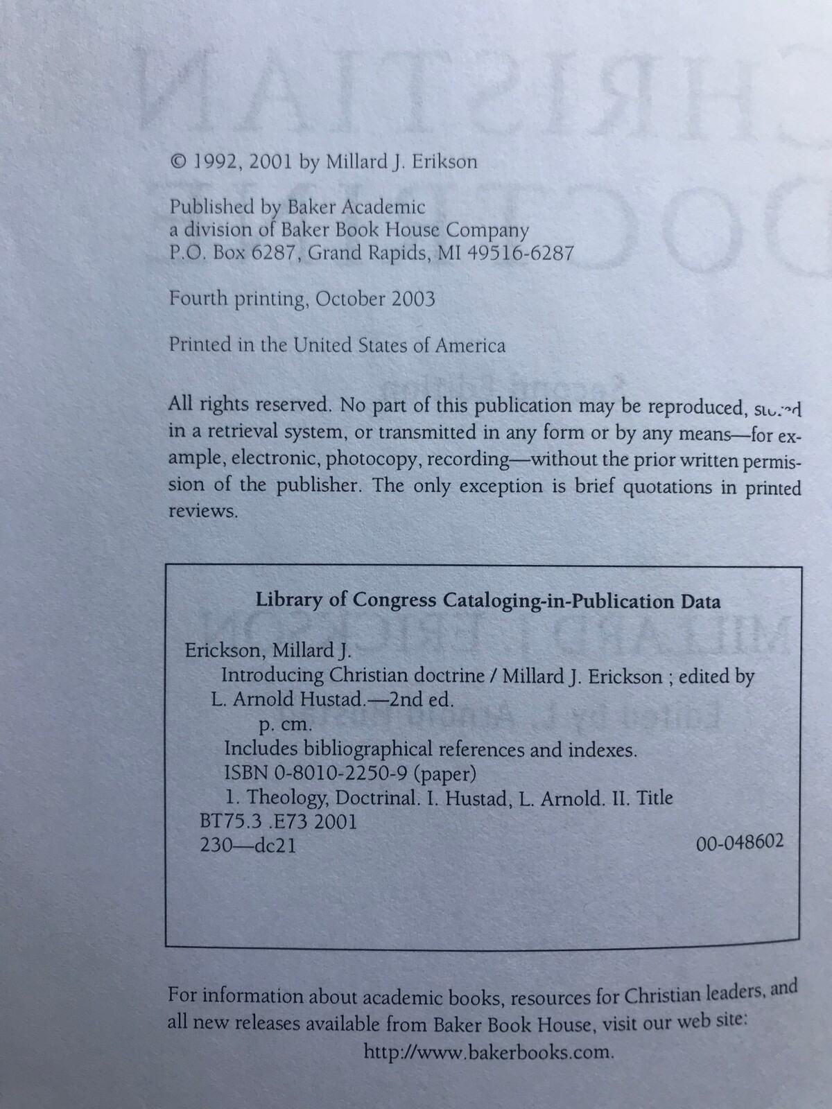 Introducing Christian Doctrine by Millard J. Erickson – 2nd ed (2001 Hardcover)