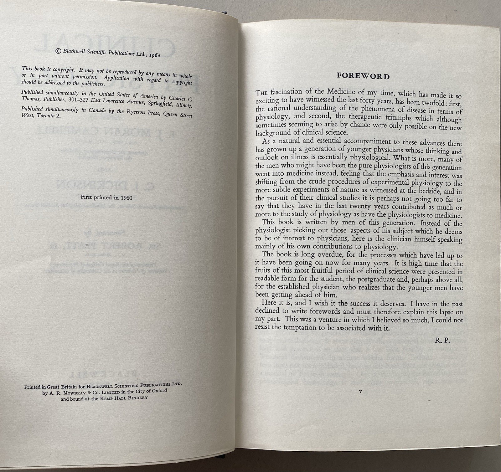 Clinical Physiology – Campbell & Dickinson Editors (1960 1st Edition Hardcover)