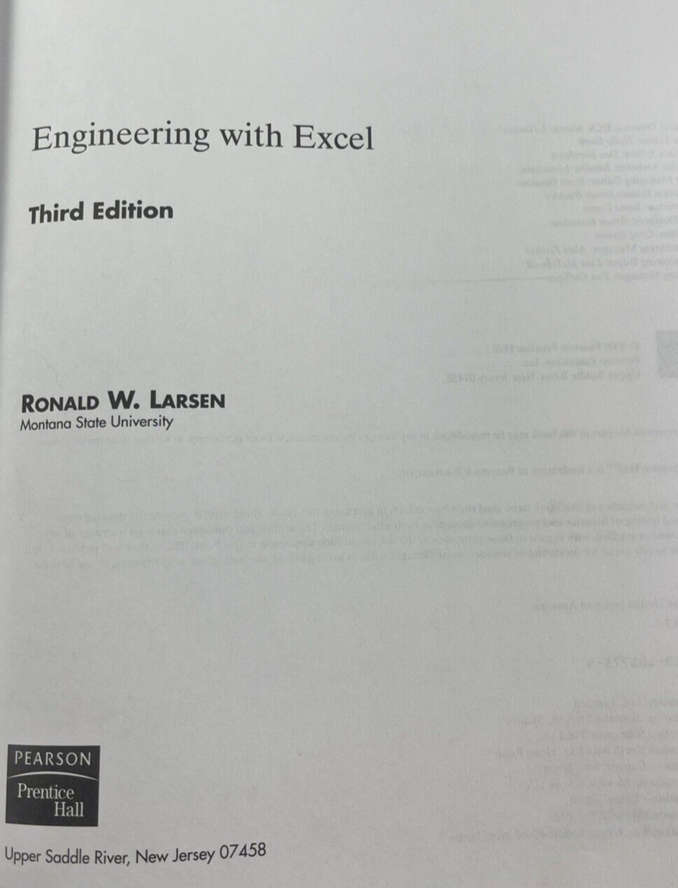 Engineering with Excel by Ronald W. Larsen 2008 Trade Paperback E Source