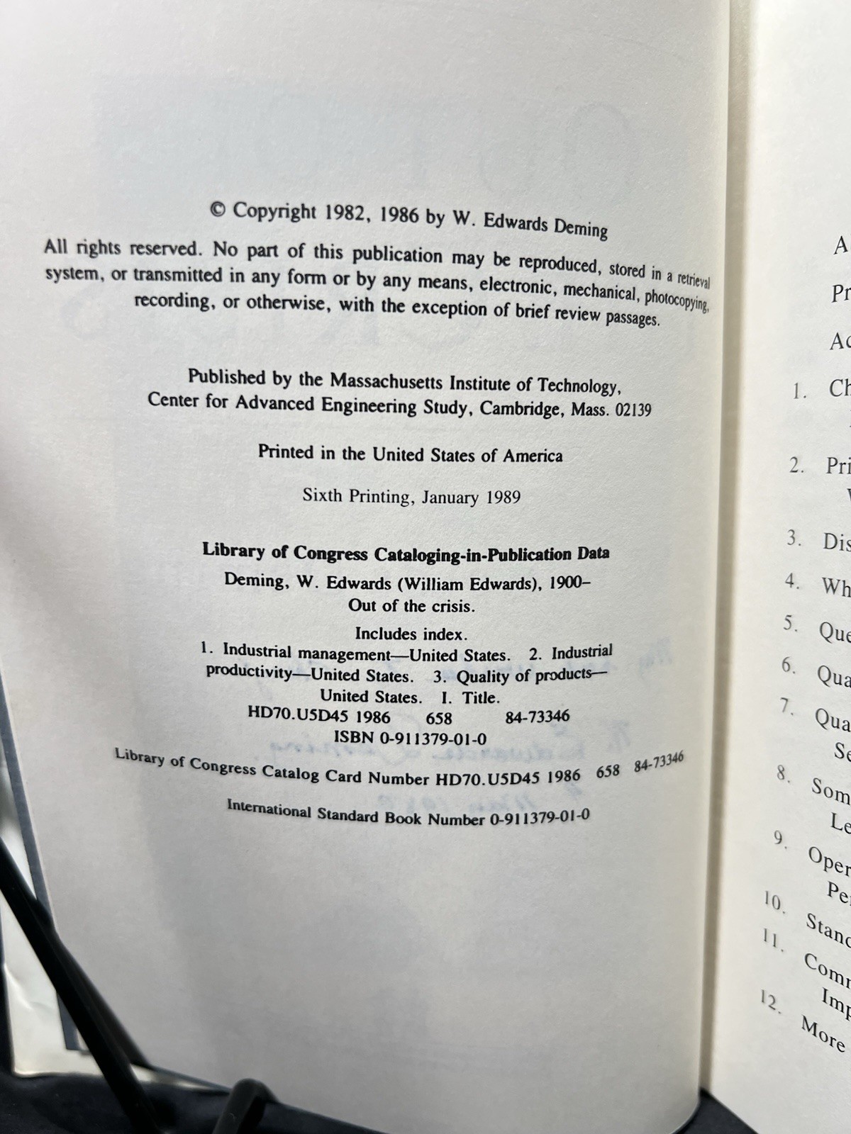Out Of The Crisis By W. Edwards Deming SIGNED Hardback 6th Printing