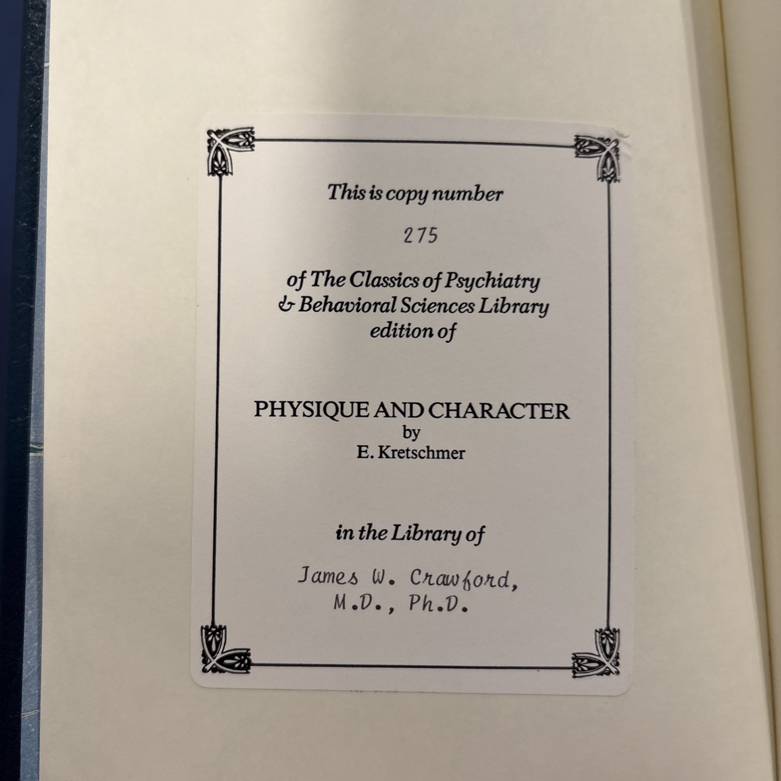 Physique and Character by E. Kretschmer, Special Edition #275, 1990