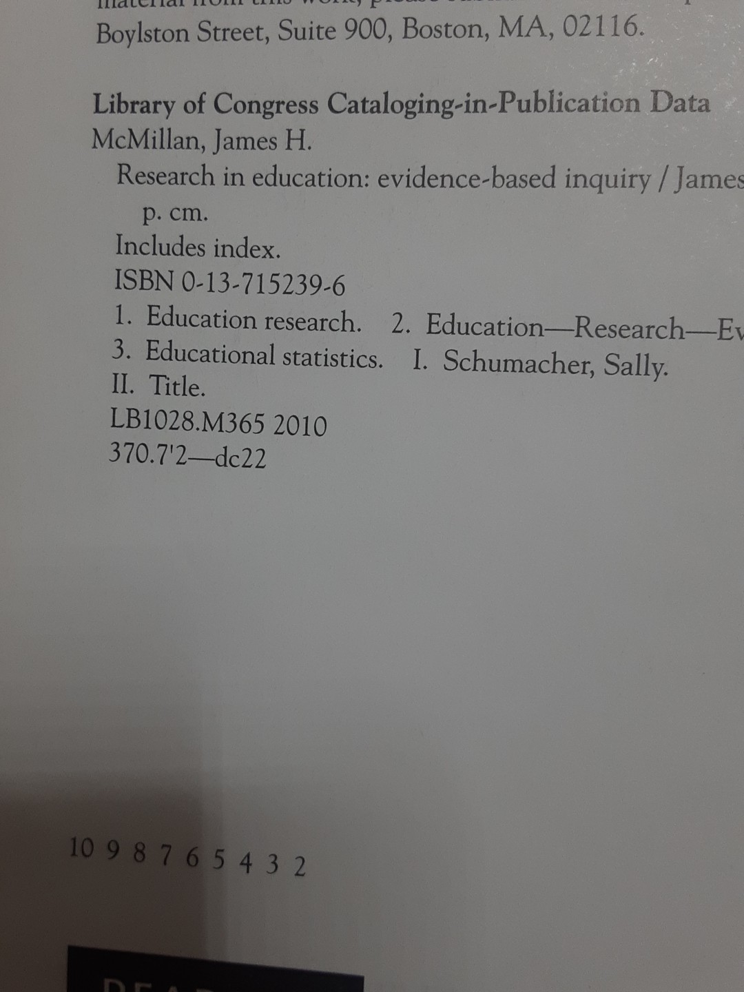 RESEARCH IN EDUCATION: EVIDENCE-BASED INQUIRY (7TH By James H. Mcmillan & Sally