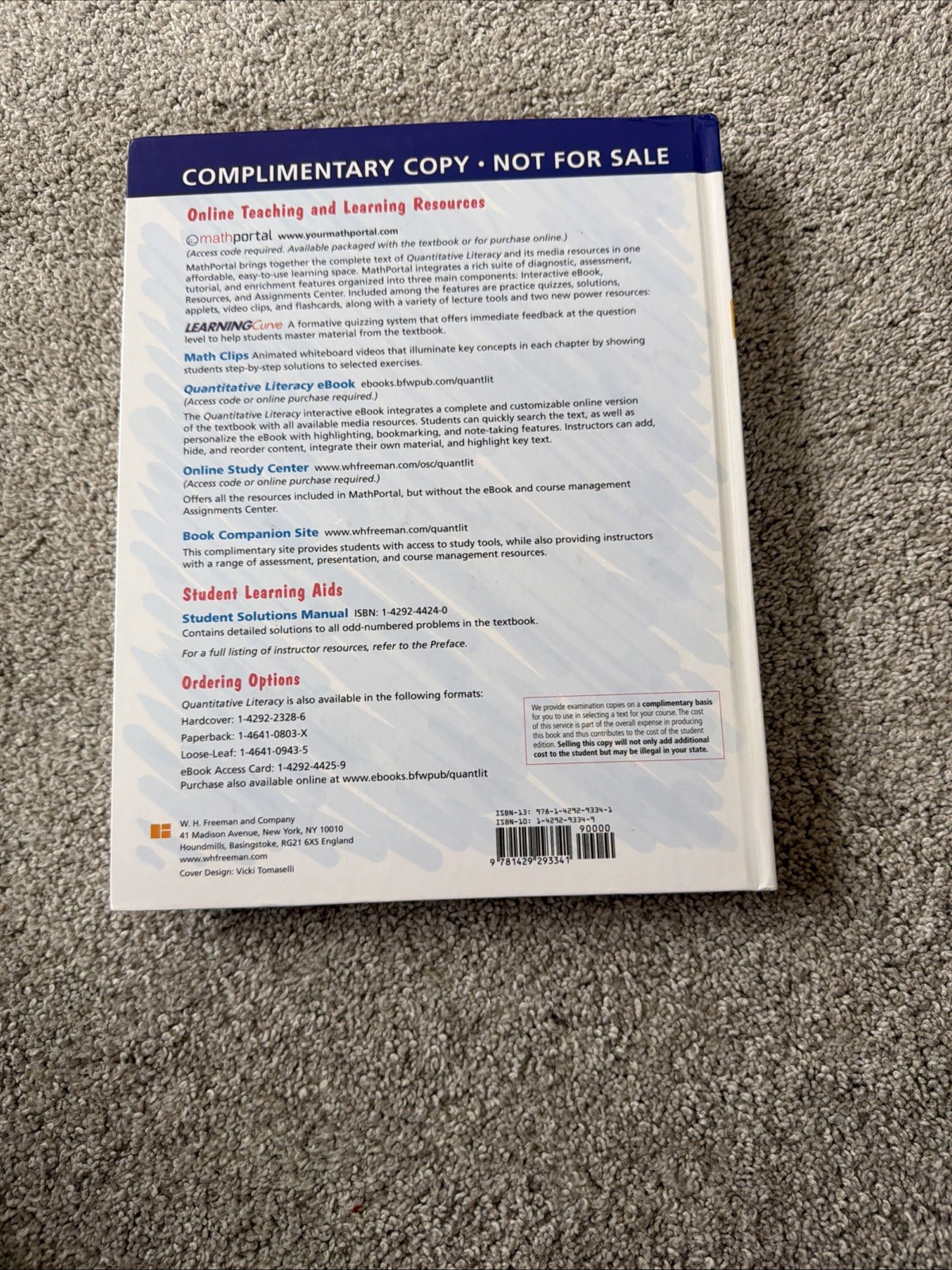 Quantitative Literacy Thinking Between the Lines Hardcover
