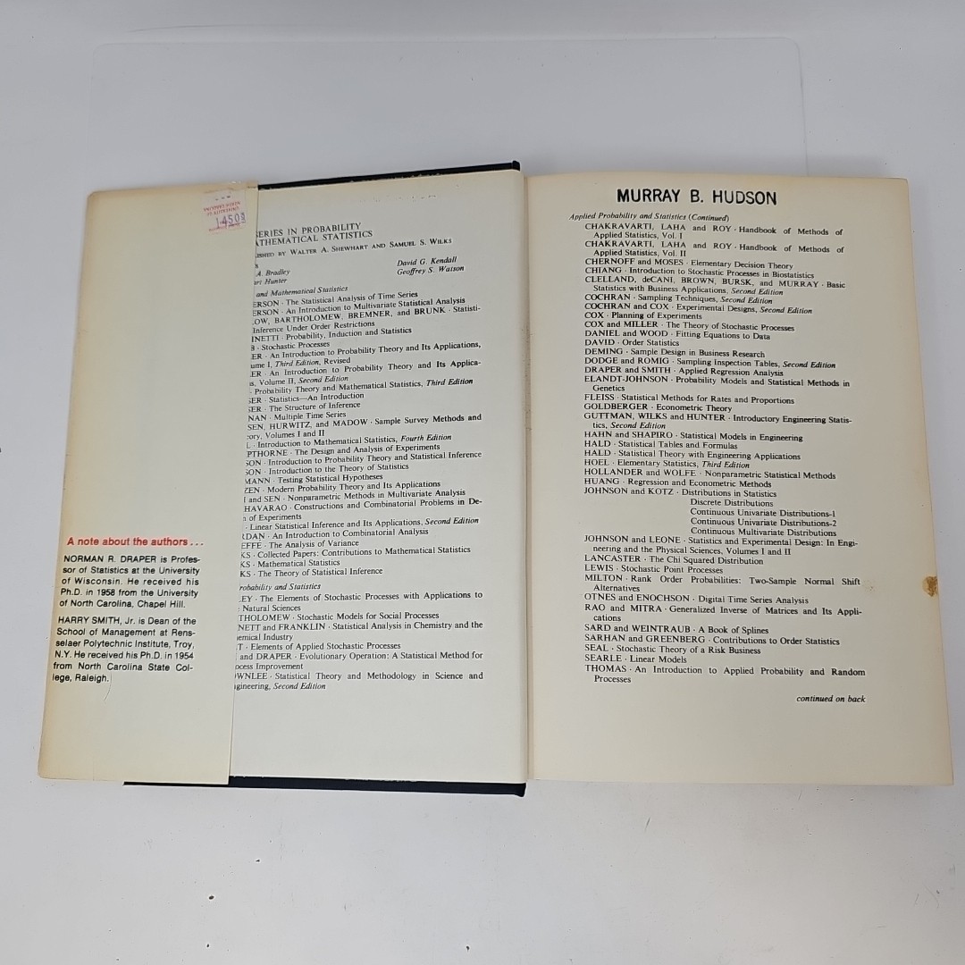 JOHN WILEY & SONS Applied Regression Analysis Hardcover Book Draper Smith 1966