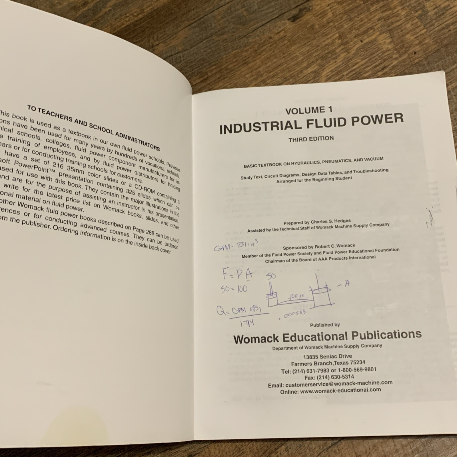 Industrial Fluid Power Vol 1 3rd Ed Charles Hedges Womack Textbook Hydraulics