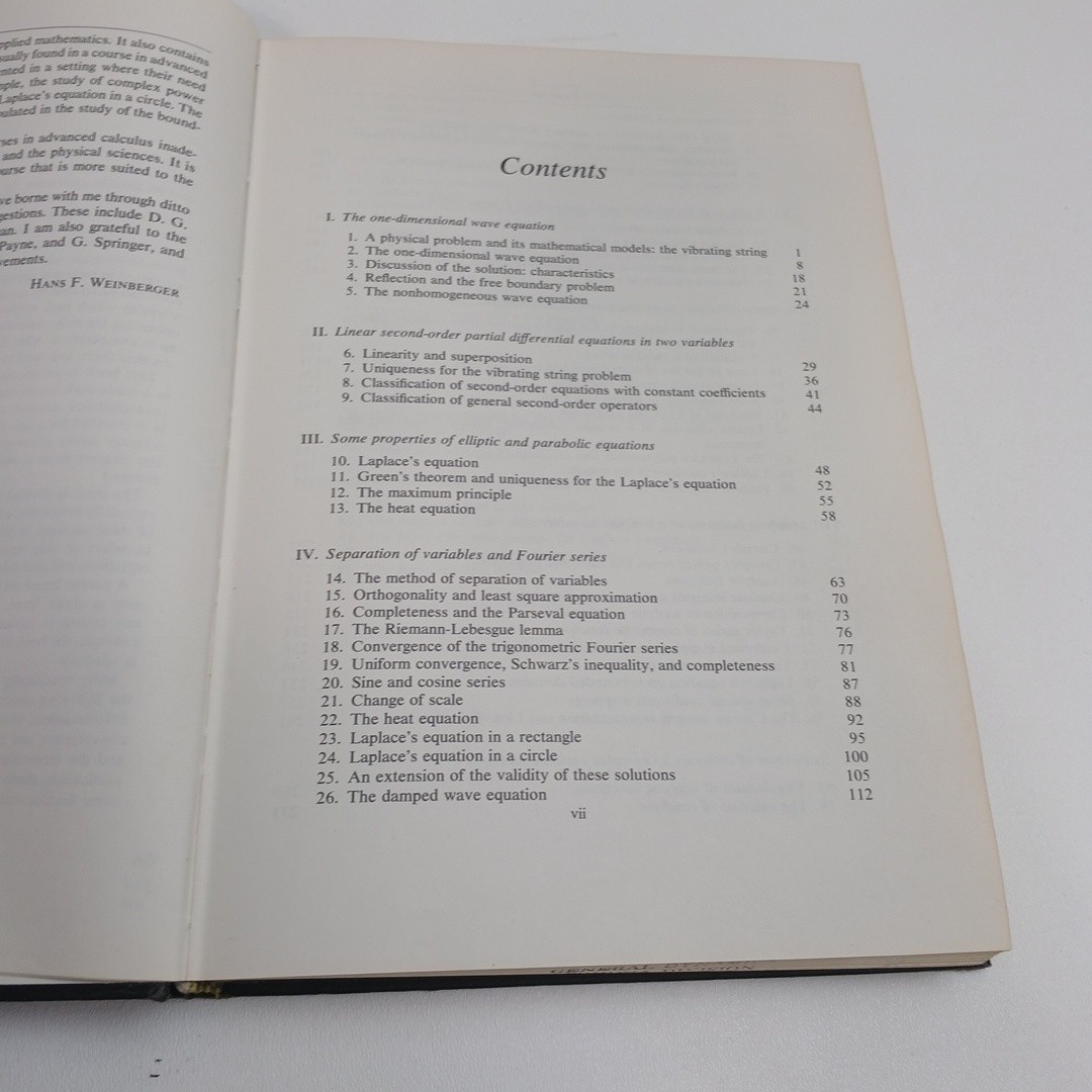 First Course in Partial Differential Equations By H.F. Weinberger Hardcover 1965