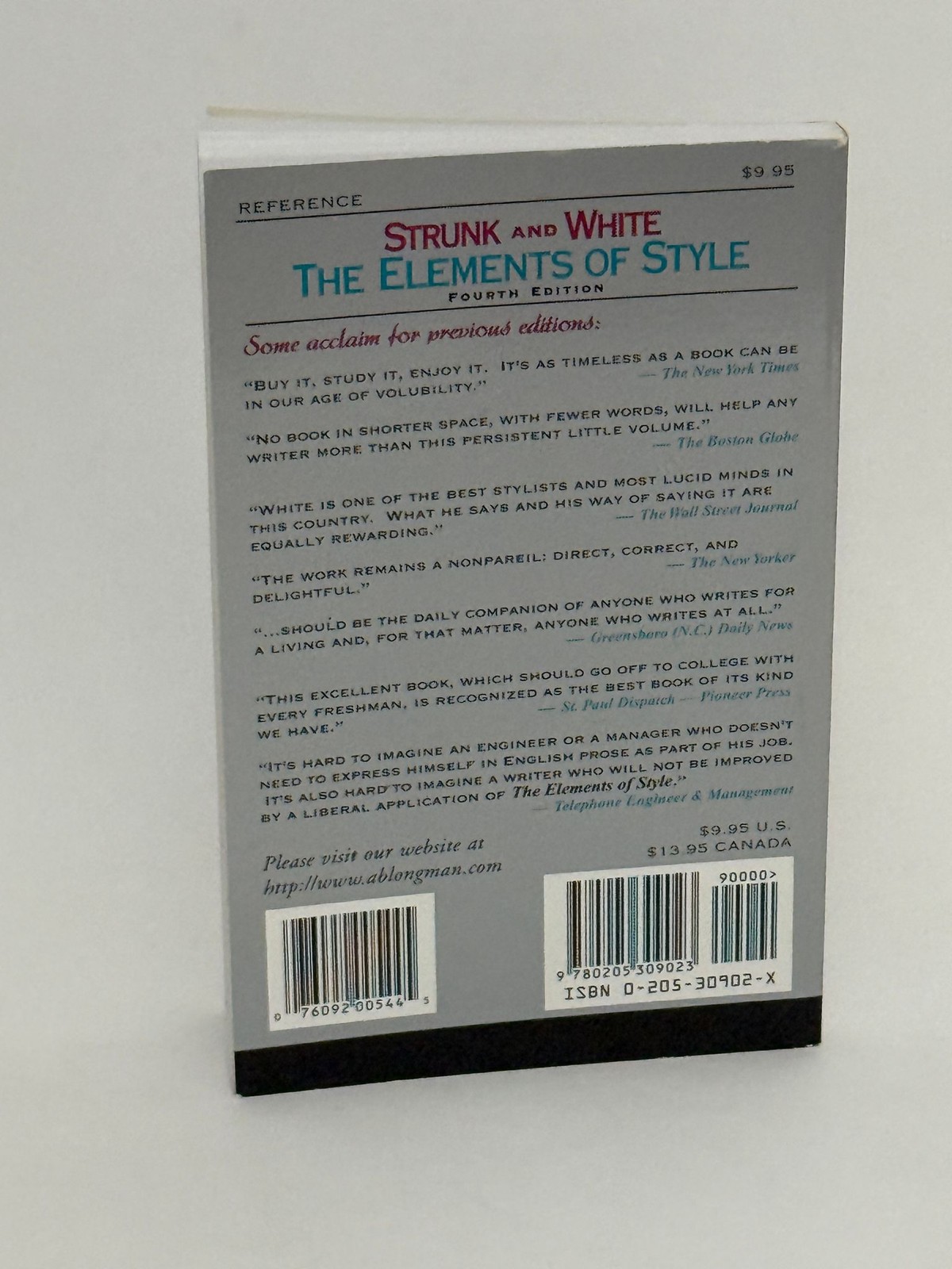 Strunk and White The Elements of Style Fourth Edition Paperback 1999 Style Guide