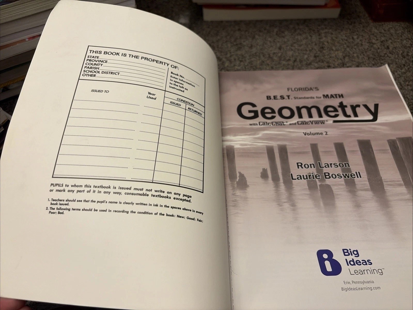 Geometry Vol. 1 & 2 Florida By Larson & Boswell (2023, Tradeback)