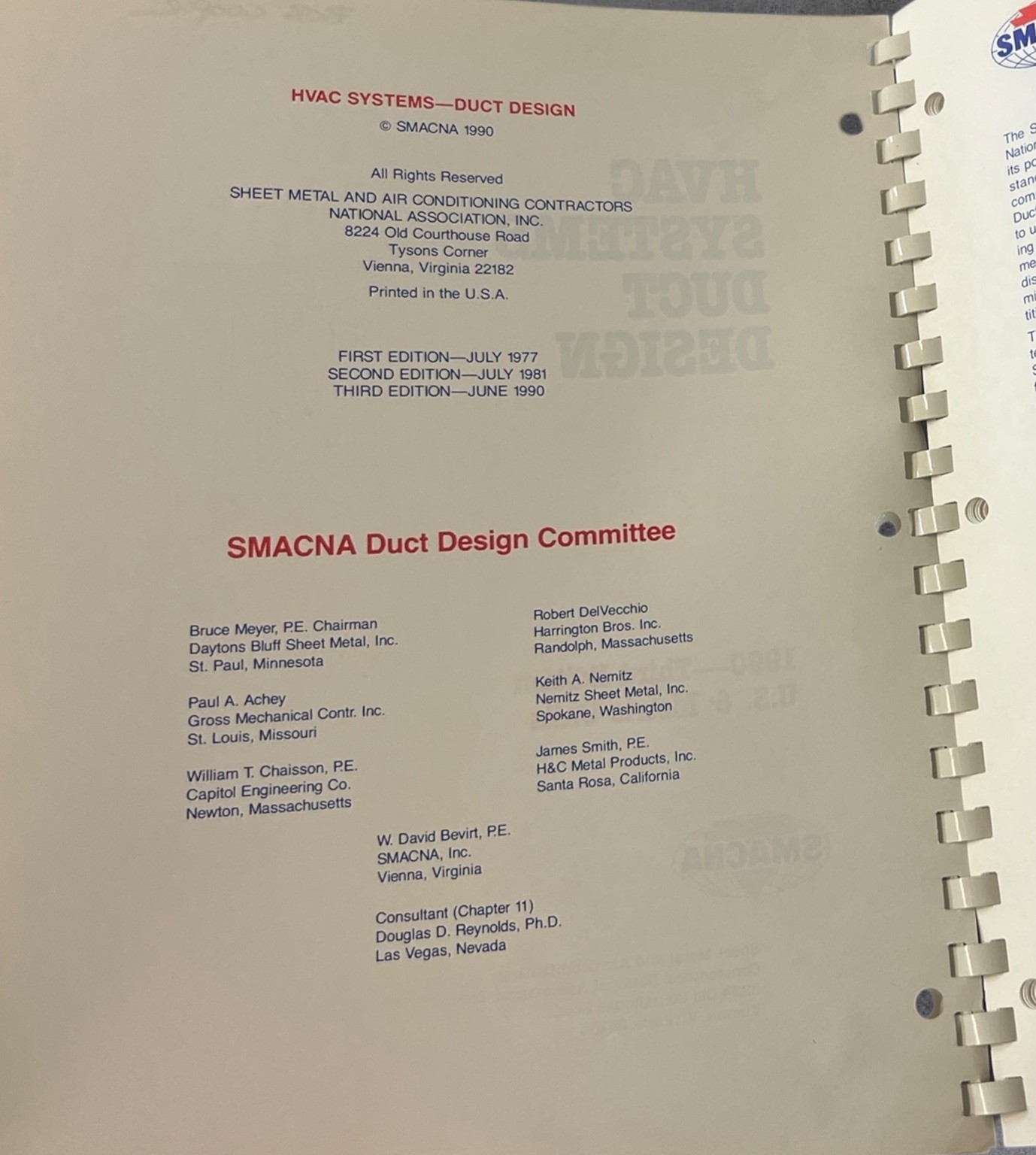 SMACNA HVAC Systems Duct Design 3rd Edition 1990