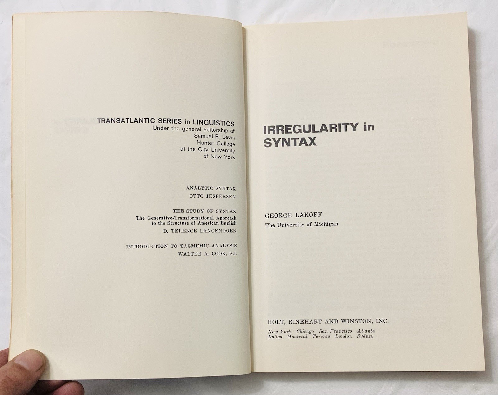 Irregularity in Syntax by George Lakoff (1970) Linguistics Paperback TSL Grammar