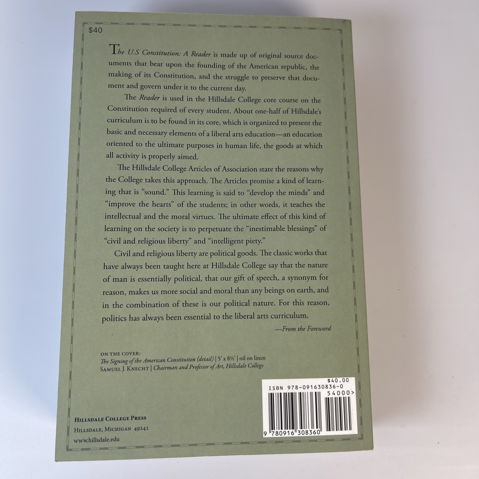 The U.S. Constitution: A Reader by Hillsdale College Politics Faculty- Free Ship