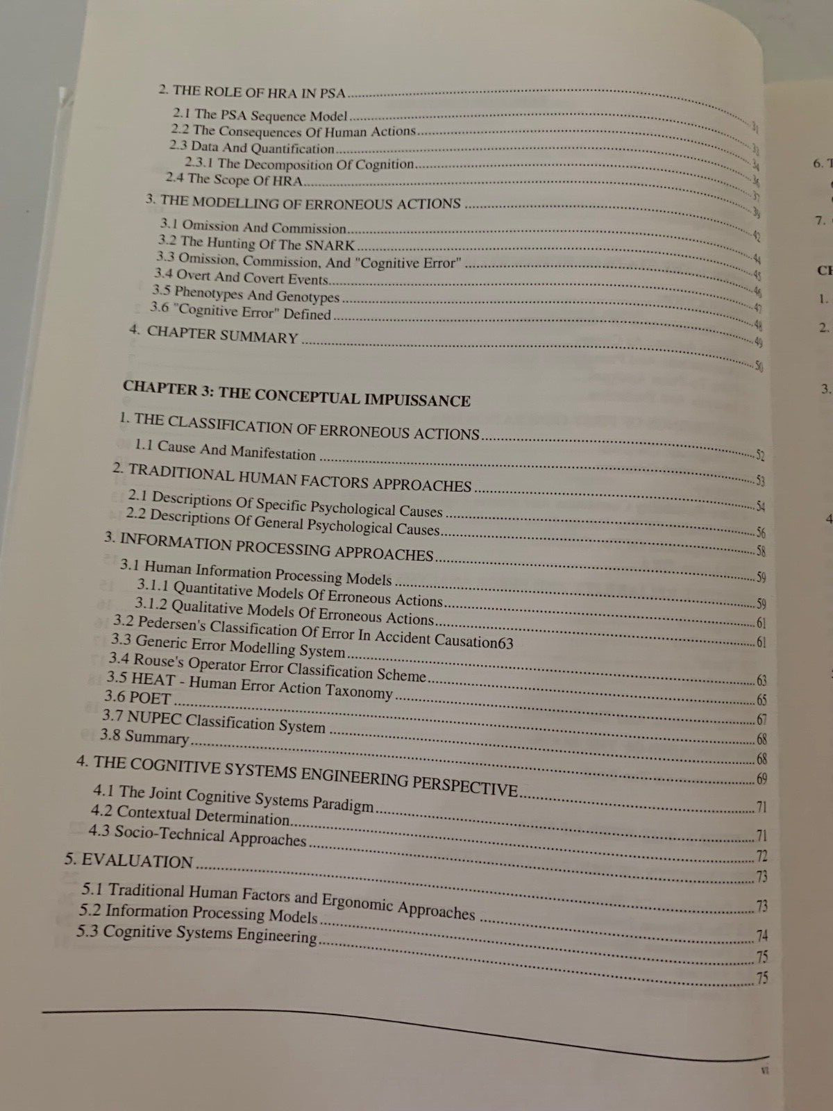 Cognitive Reliability and Error Analysis Method (CREAM) by E. Hollnagel; VG