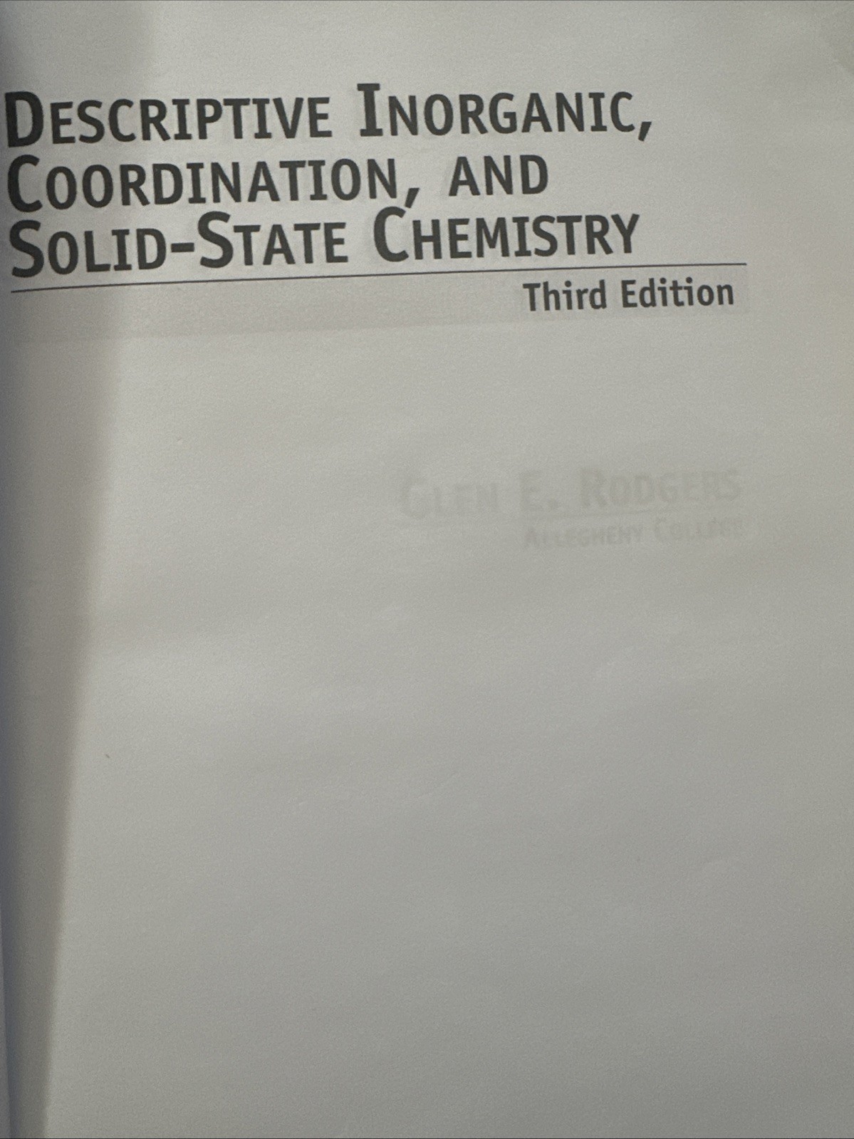 Descriptive Inorganic, Coordination…by Glen E Rodger’s 3 Edition International E
