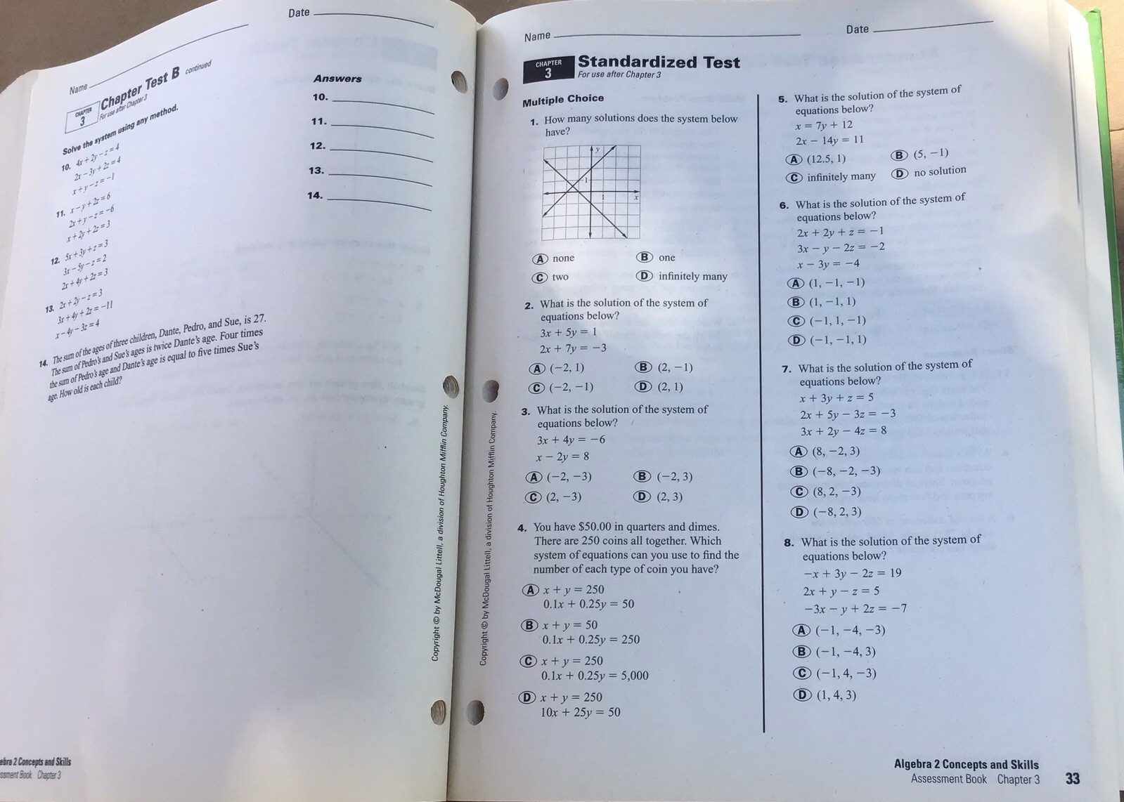 Algebra 2 Concepts And Skills Tests Student Solutions Larson Mcdougal Set Of 4