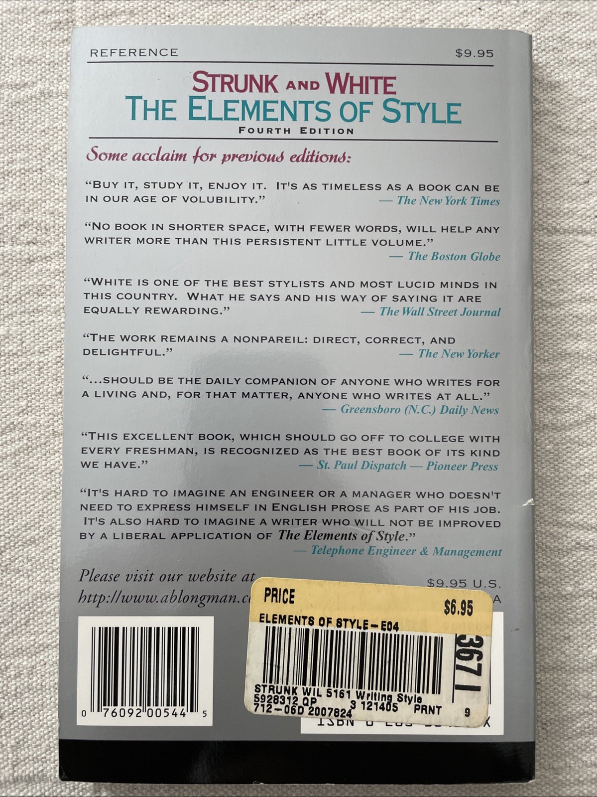 The Elements of Style – Fourth Edition Paperback – by Strunk & White