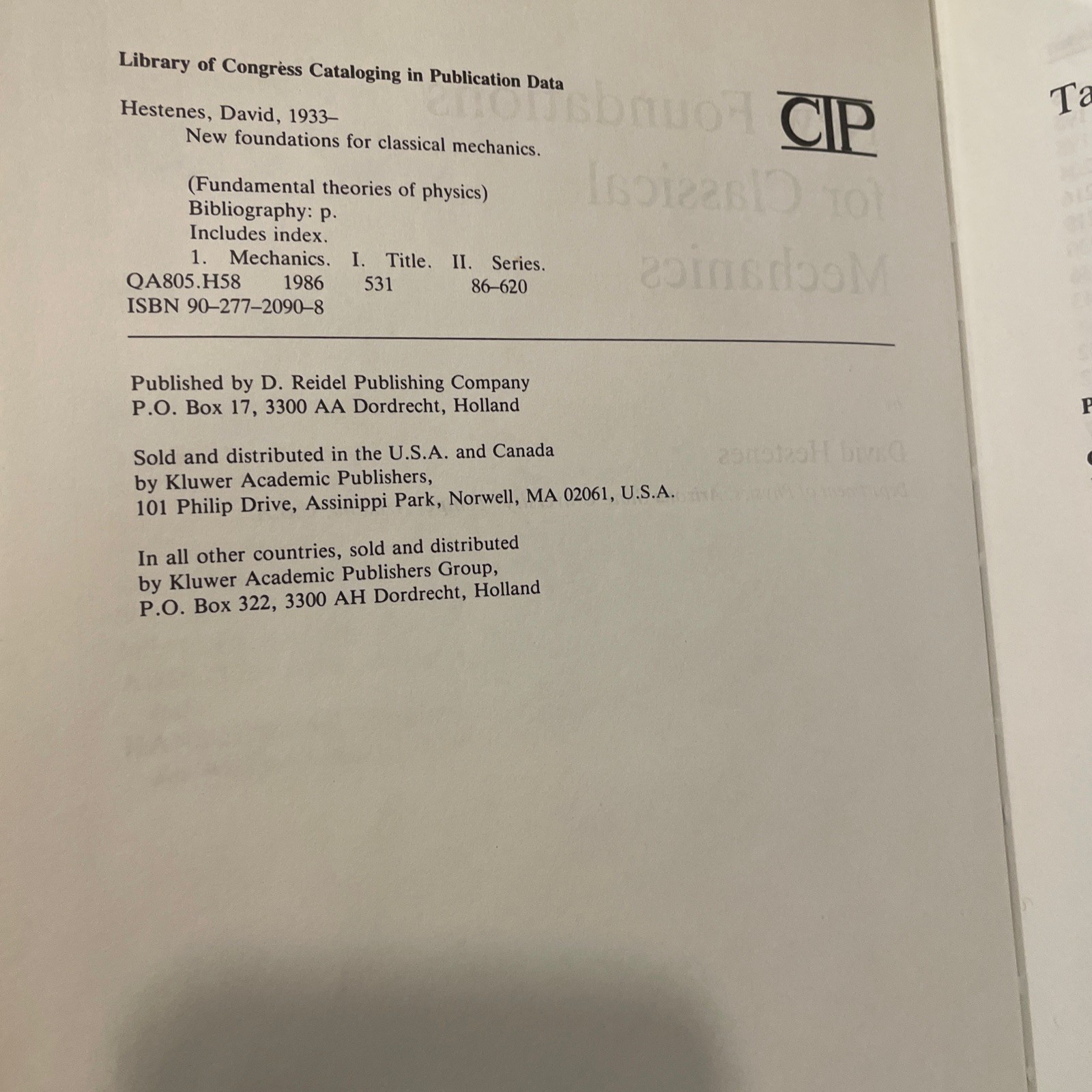New Foundations for Classical Mechanics Hestenes 1st HC Fundamental Physics