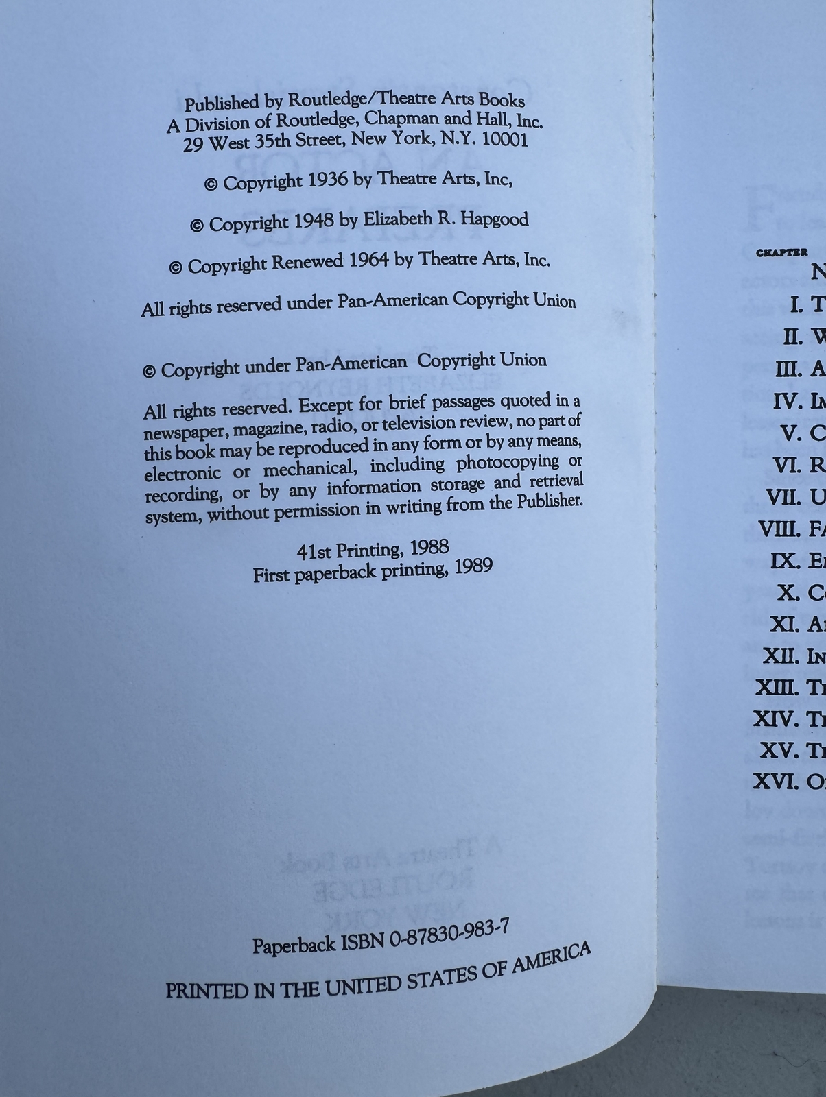 An Actor Prepares by Constantin Stanislavski 1989 First Paperback Printing