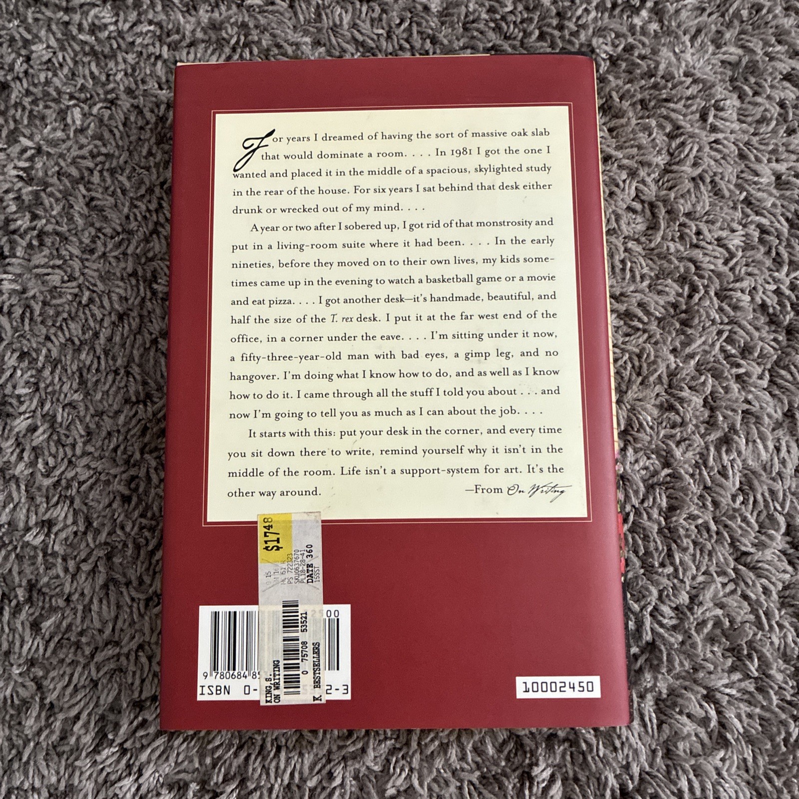 Stephen King On Writing Hardcover DJ 2000 1st Edition First Printing Scribner VG