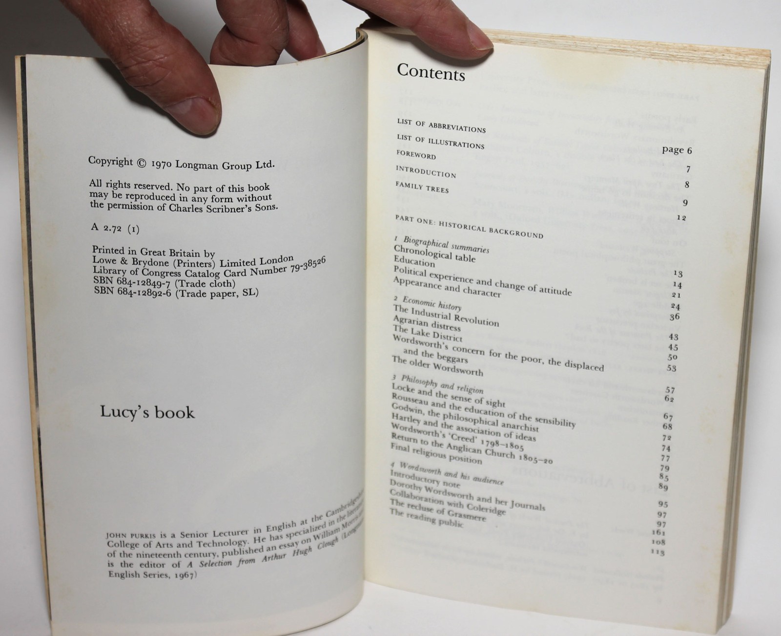 A PREFACE TO WORDSWORTH by John Purkis Longman/Scribners 1970 TPB Poetry