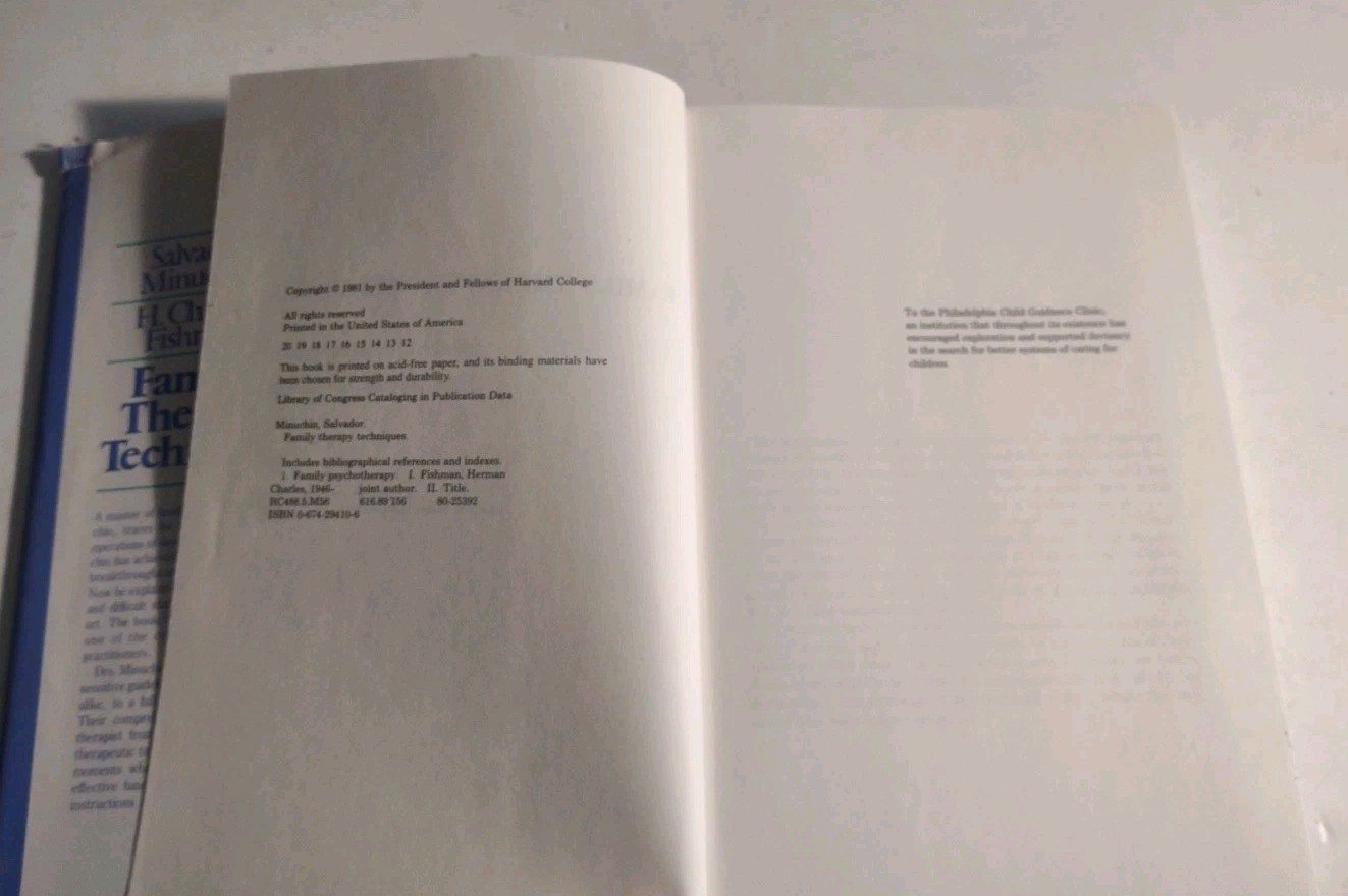 Family Therapy Techniques by Salvador Minuchin & H. Charles Fishman Hardcover.