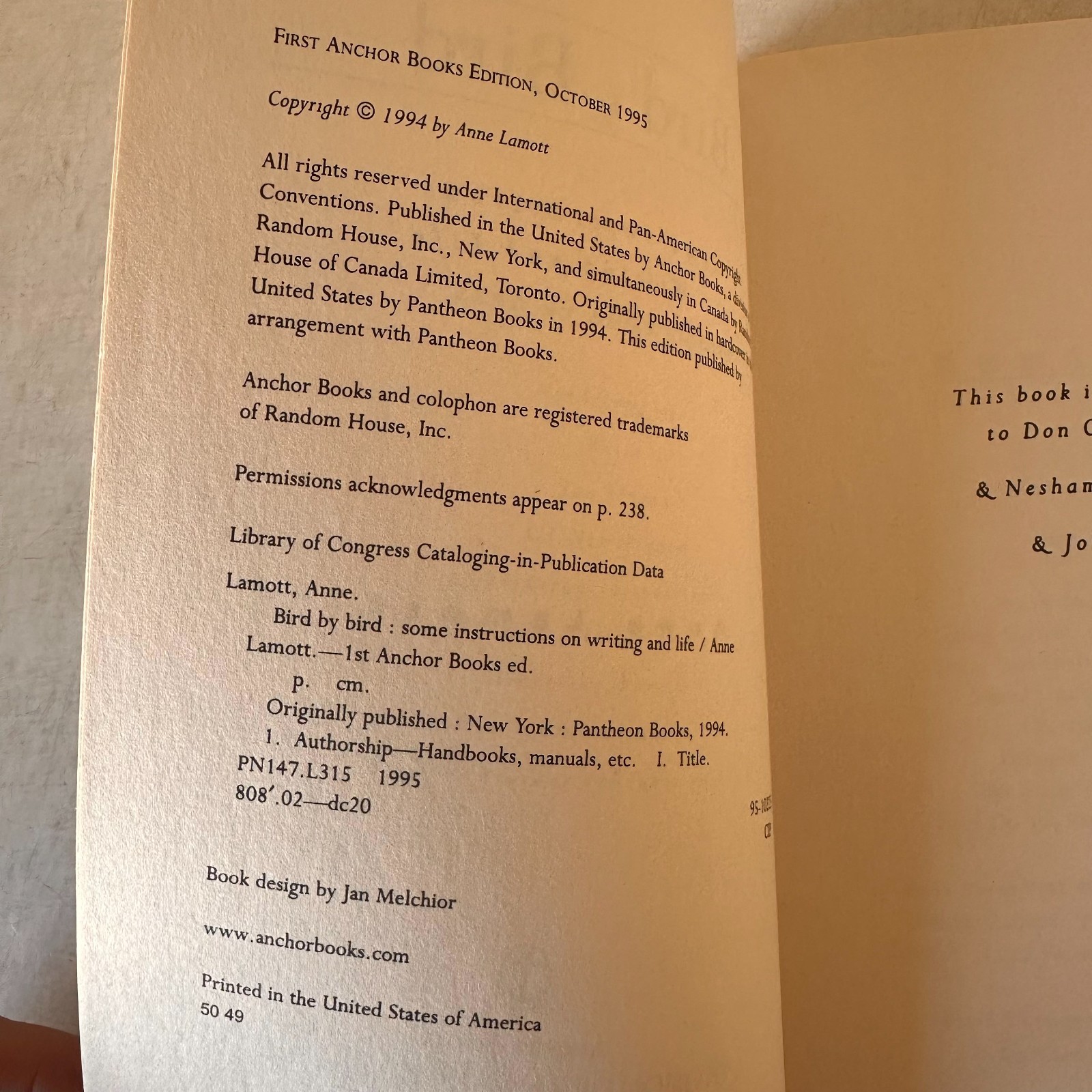 Bird by Bird:Some Instructions on Writing and Life by Anne Lamott
