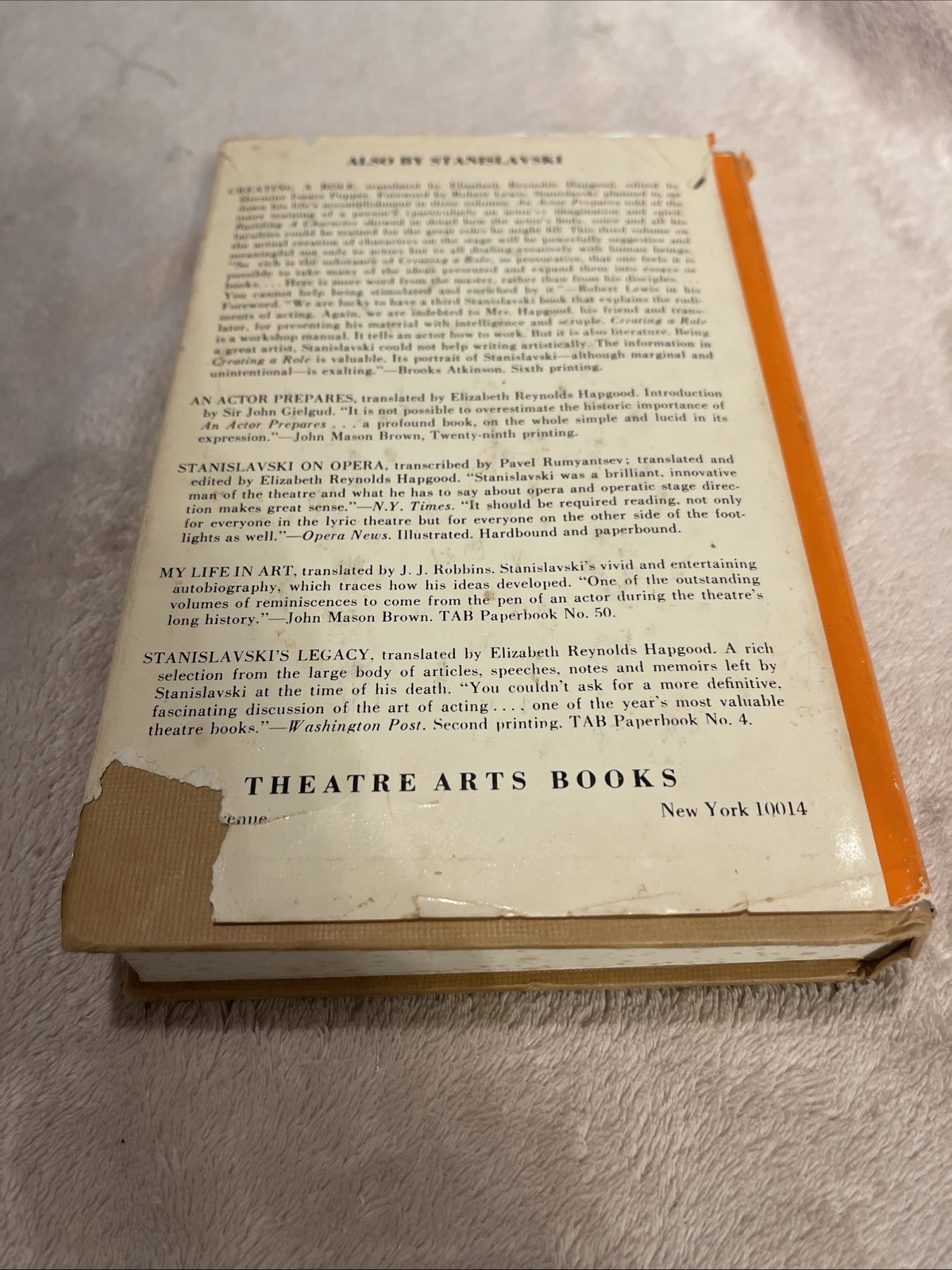 “Building A Character” by Constantin Stanislavski HC/DJ 1975 printing