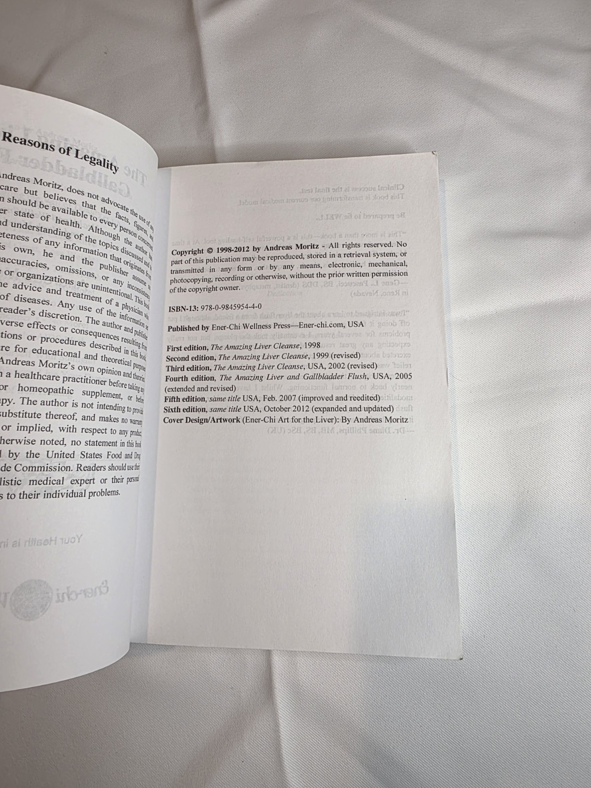 The Amazing Liver and Gallbladder Flush by Andreas Moritz Like New