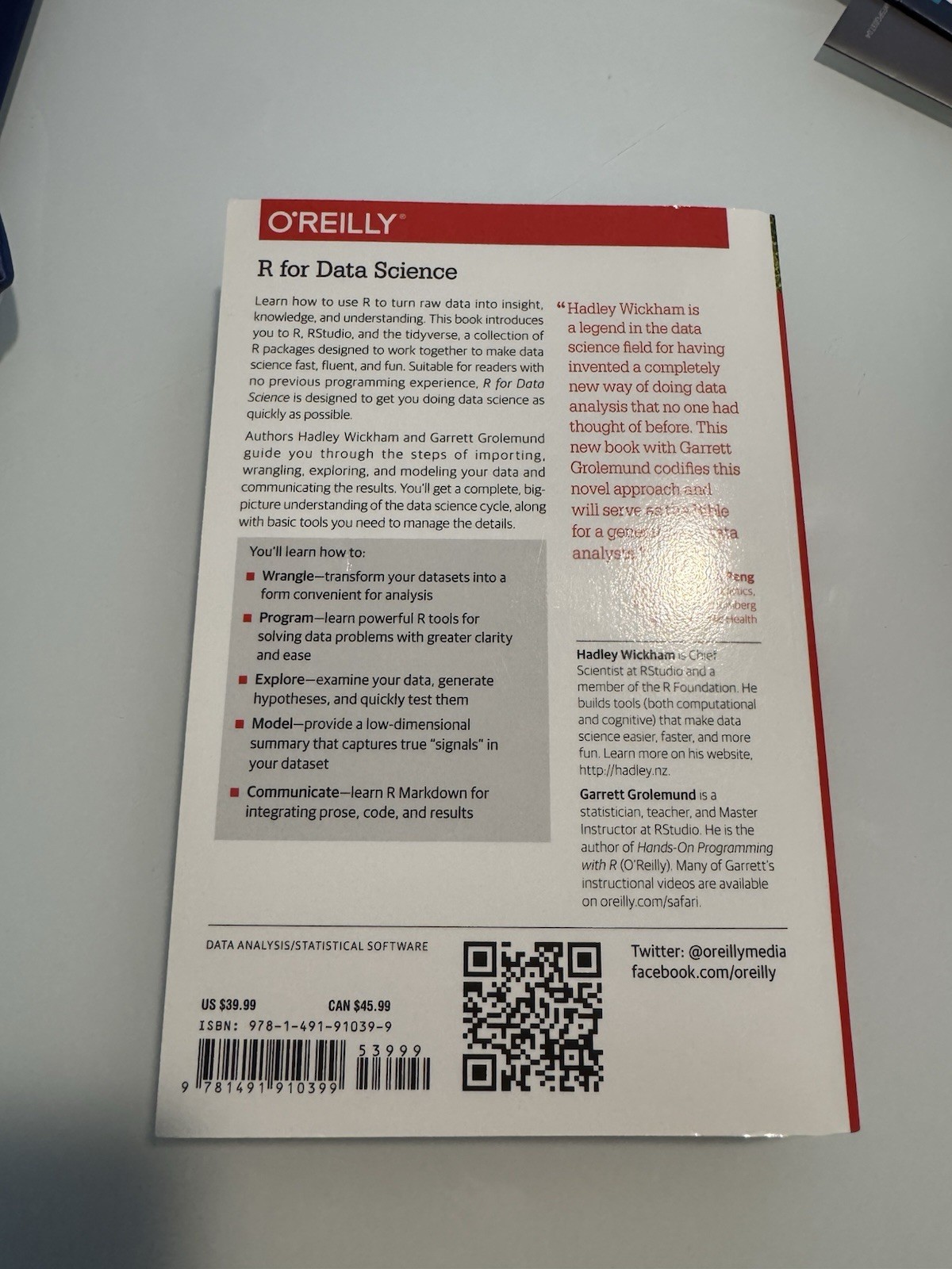 O’Reilly R for Data Science Wickham Grolemund 1st Edition Paperback