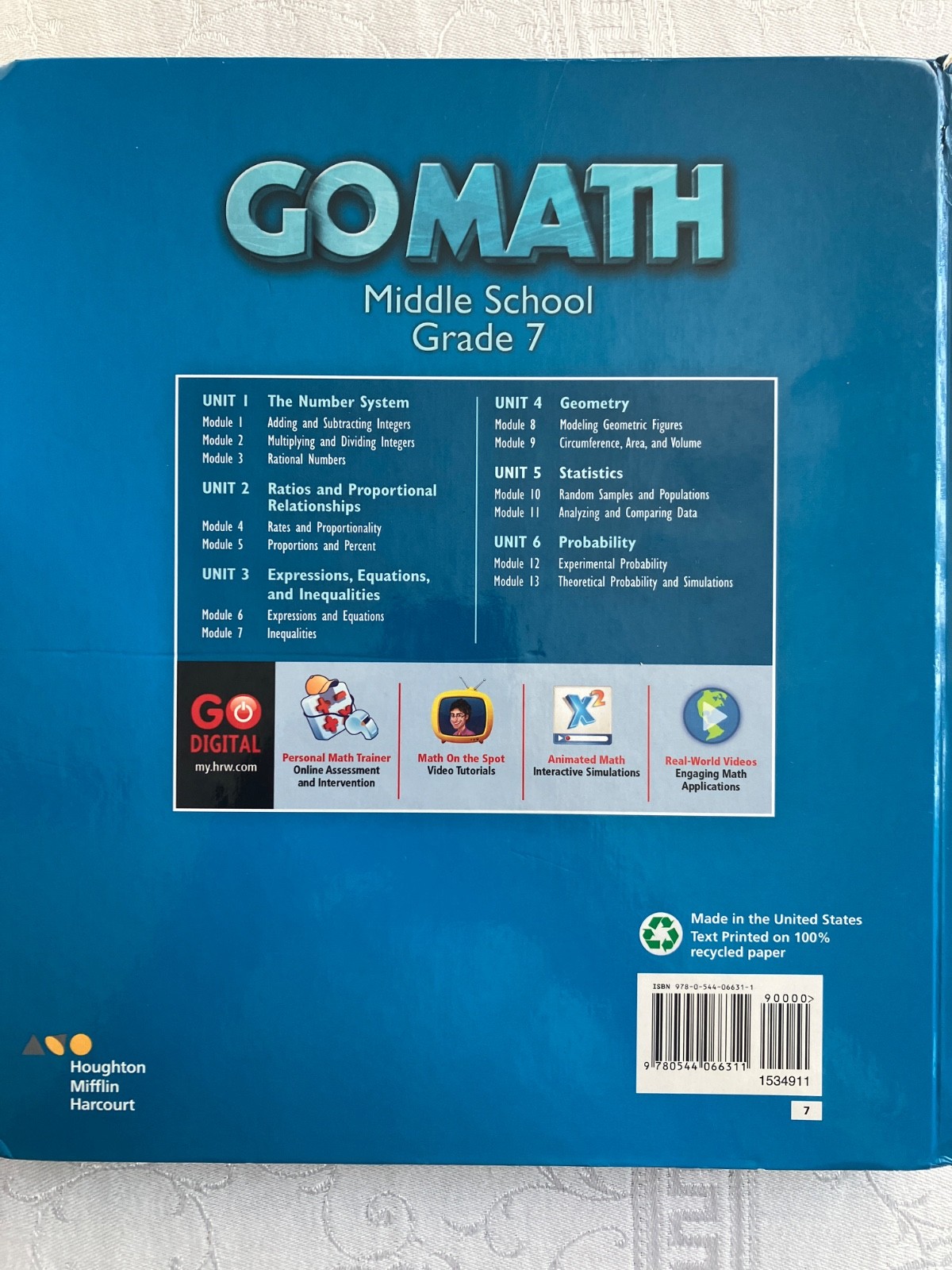 COMMON CORE CALIFORNIA GO MATH, HARDCOVER TEACHER EDITION GRADE 7