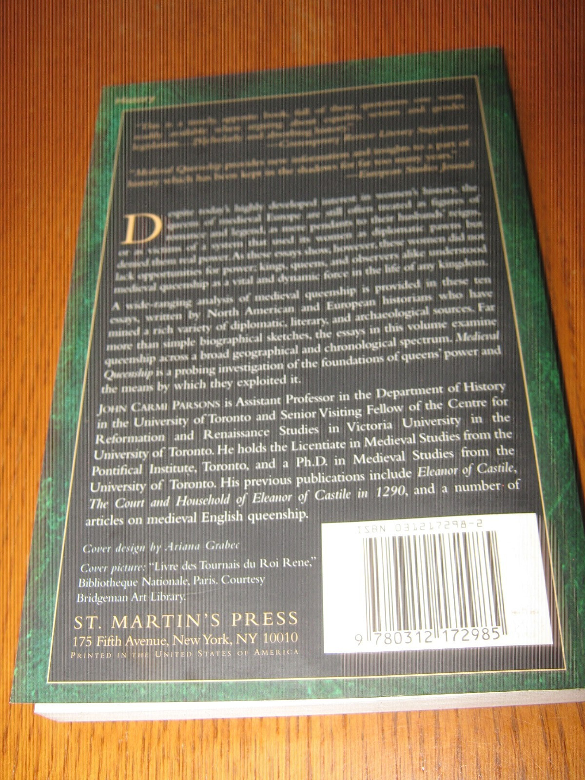 Medieval Queenship by John Carmi Parsons, St. Martin’s Press TPB (1998)