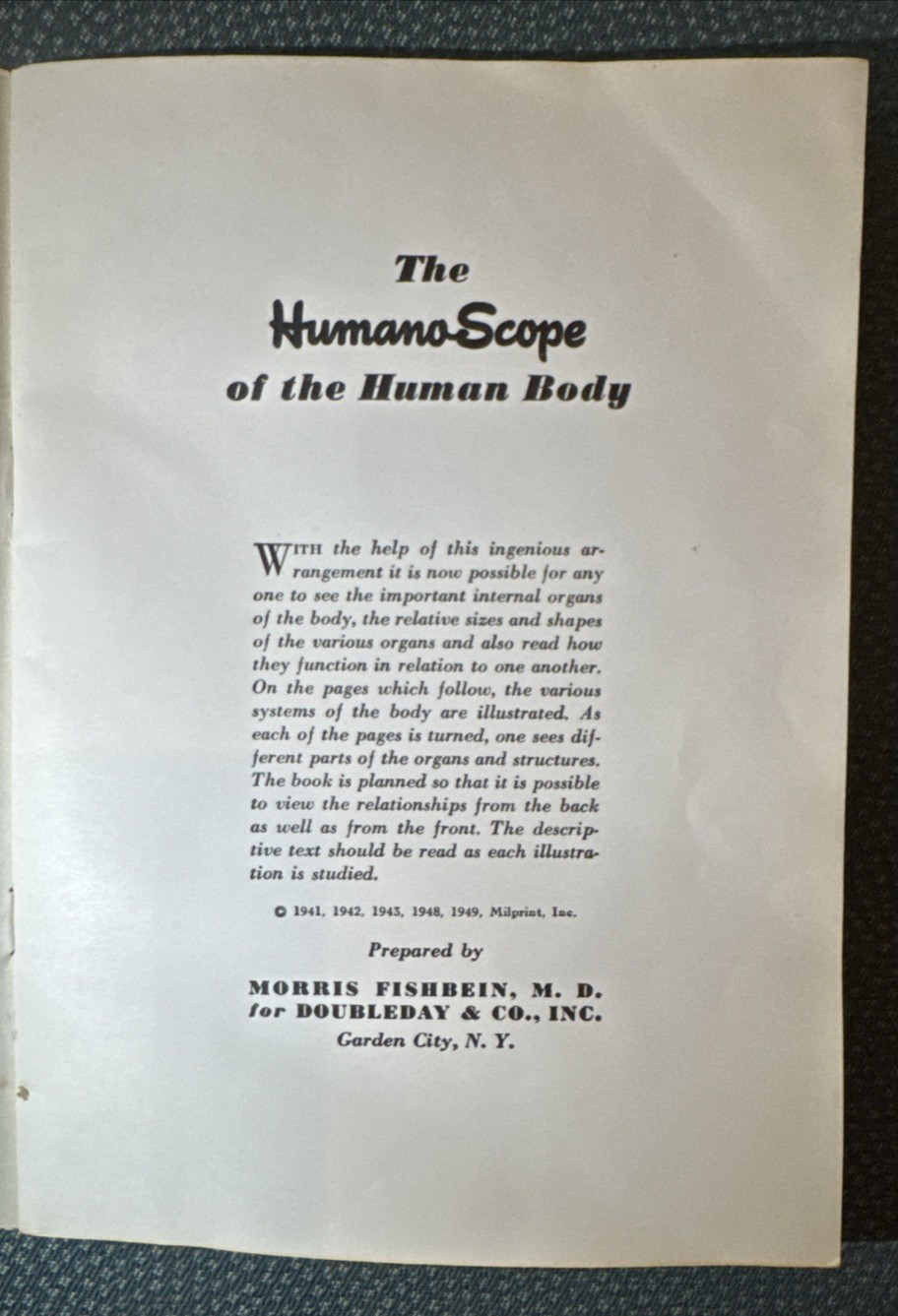 The Humanoscope of The Human Body Dr. Morris Fishbein 1949 illustrated Vintage