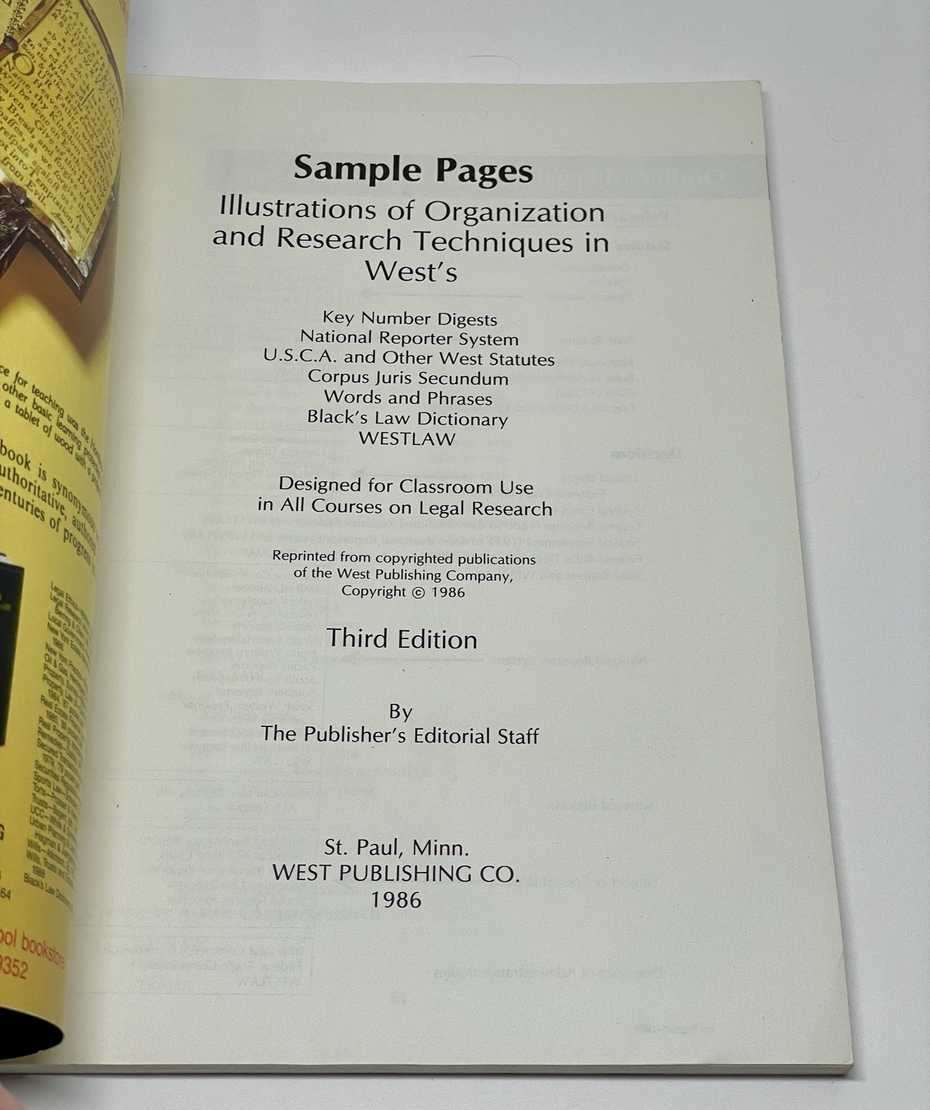 Sample Pages 3rd Edition West Publishing Company 1986 Vintage Legal Research Law