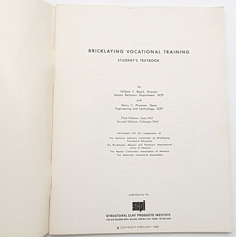 Bricklaying Vocational Training Student’s Textbook By William York Harry Plummer