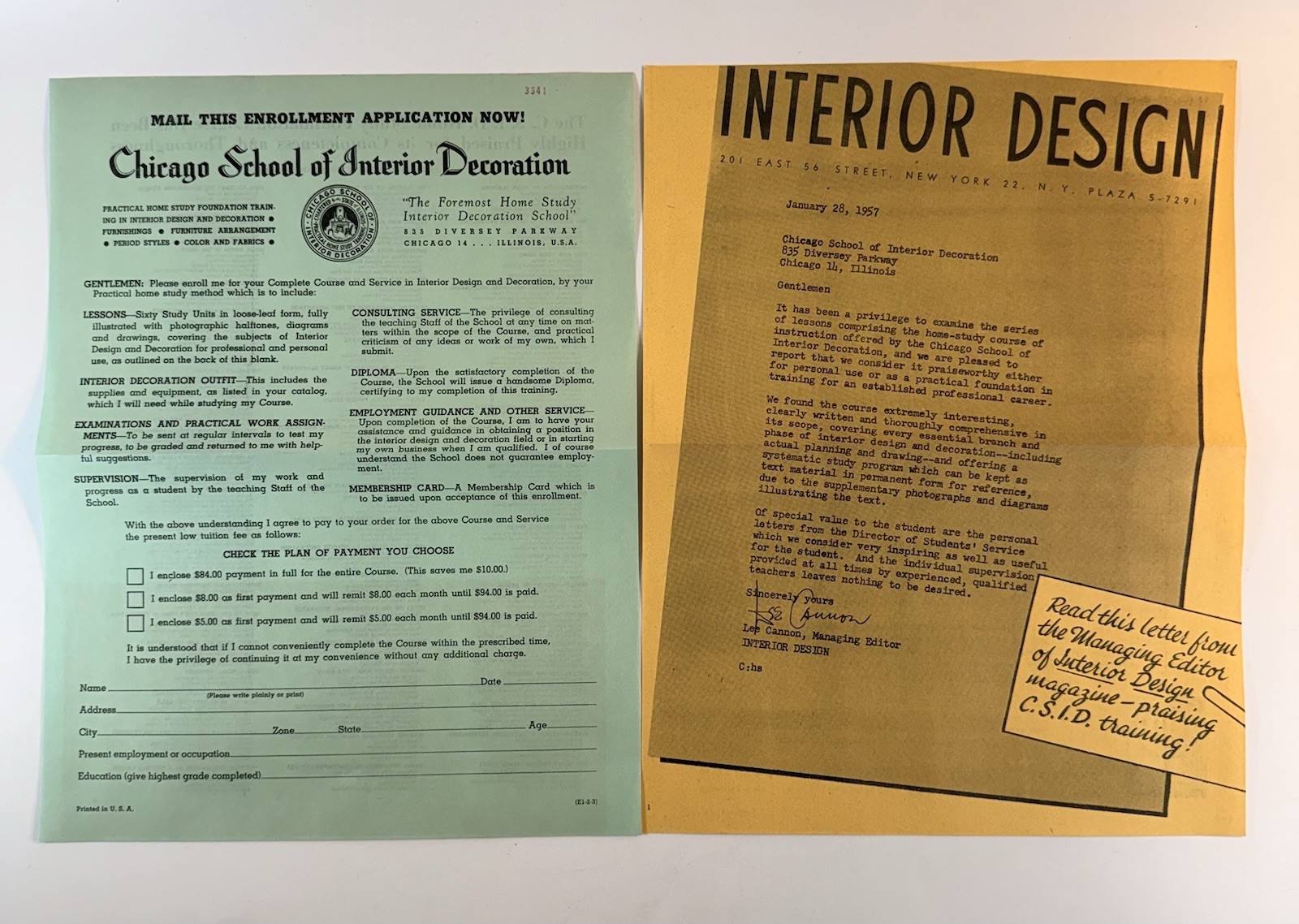 Vintage Interior Design Course Booklet 1958 CSID Chicago + Ephemera