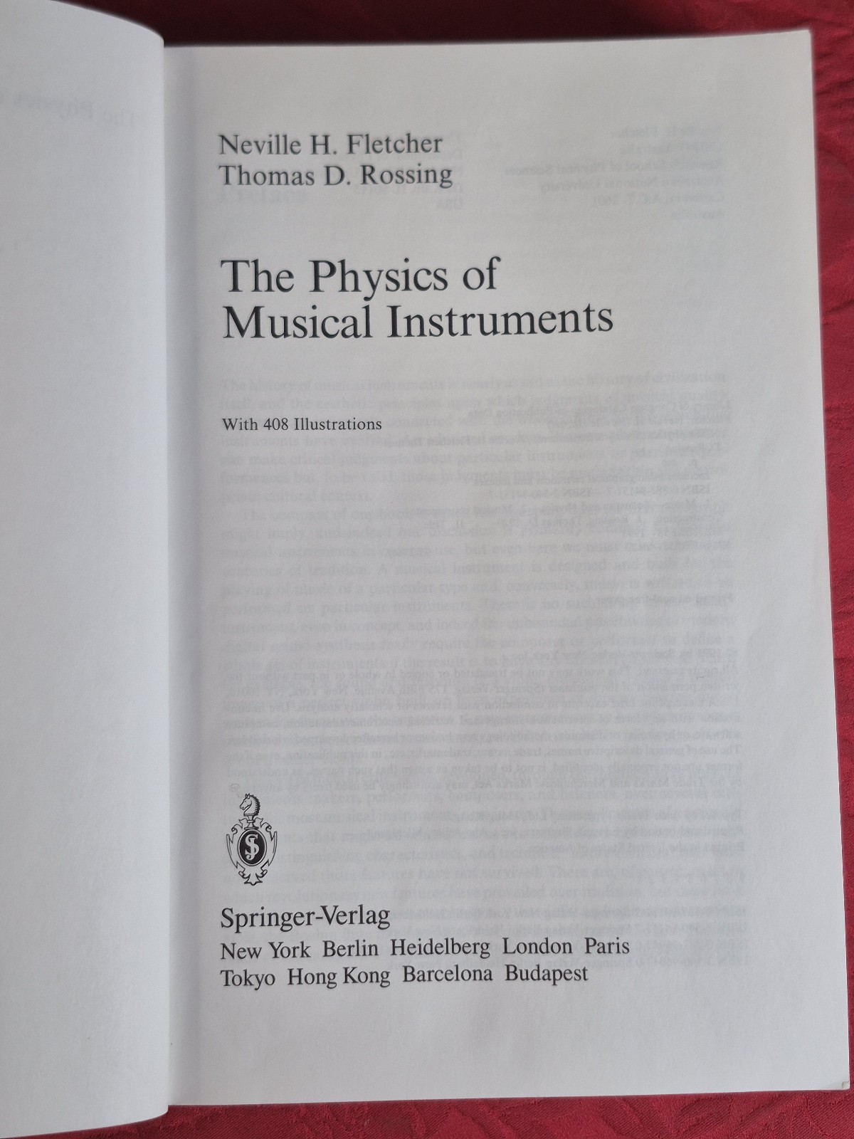 The Physics of Musical Instruments – Fletcher & Rossing – Springer-Verlag