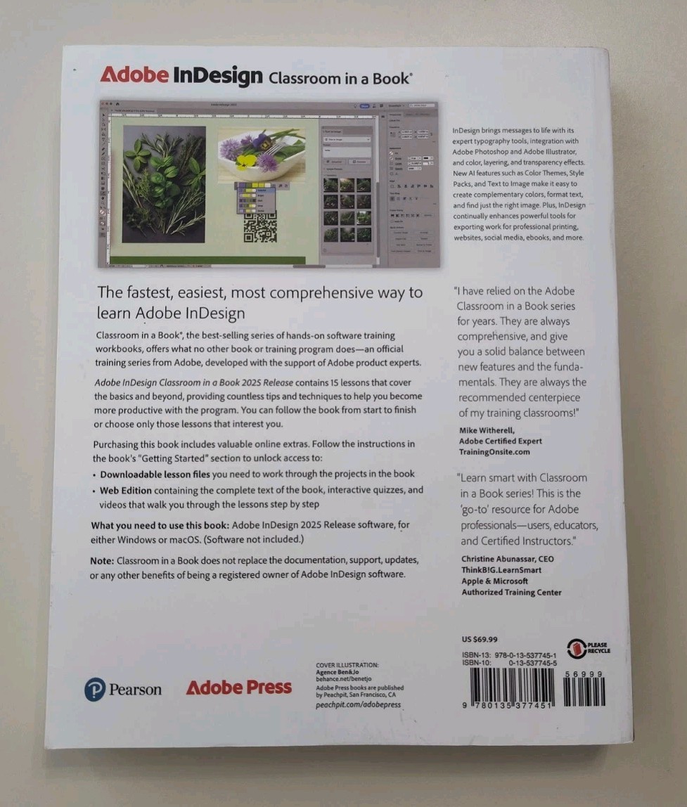Adobe In Design 2025 Paperback Textbook Softcover Book