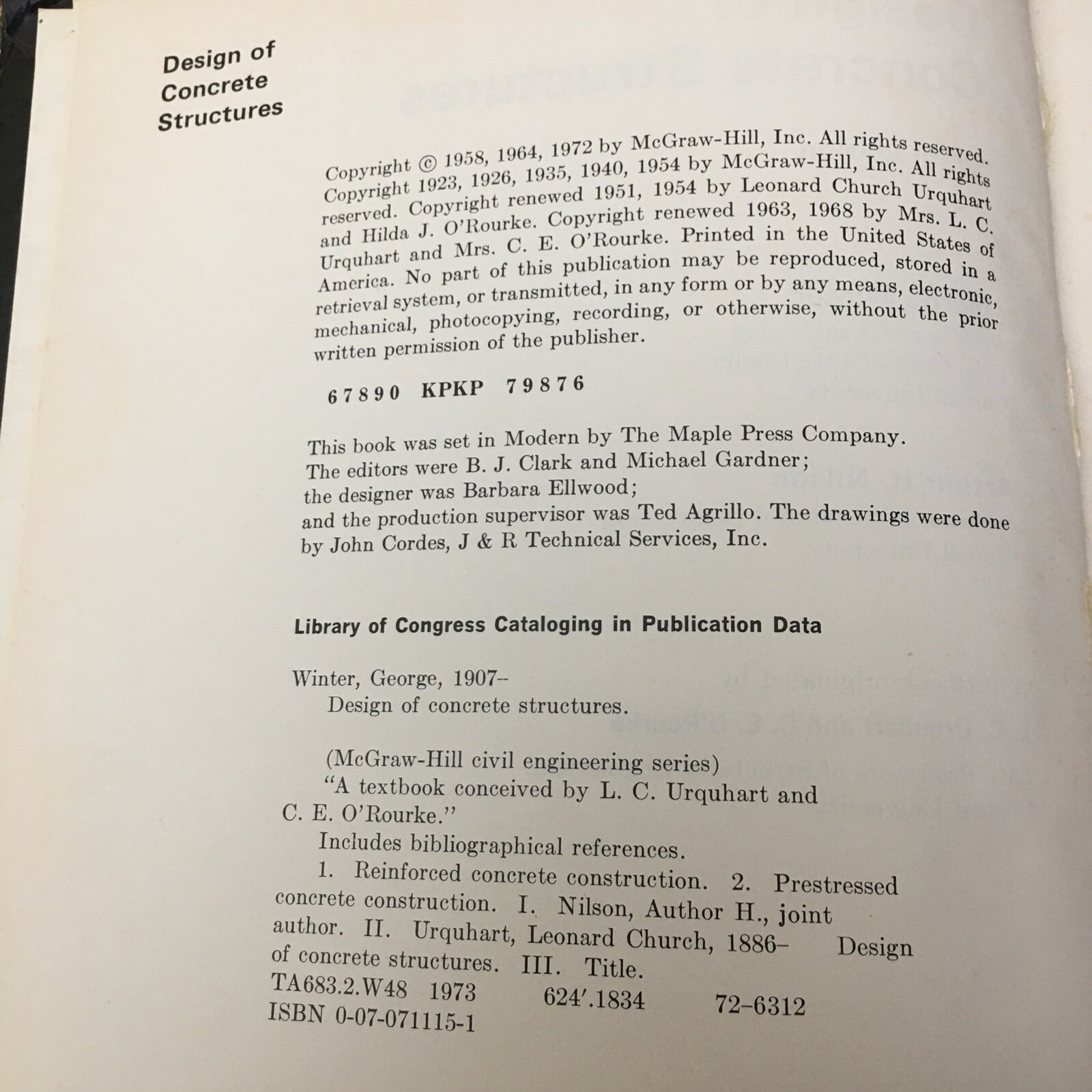 Design of Concrete Structures by George Winter & Arthur H. Nilsson, 1972