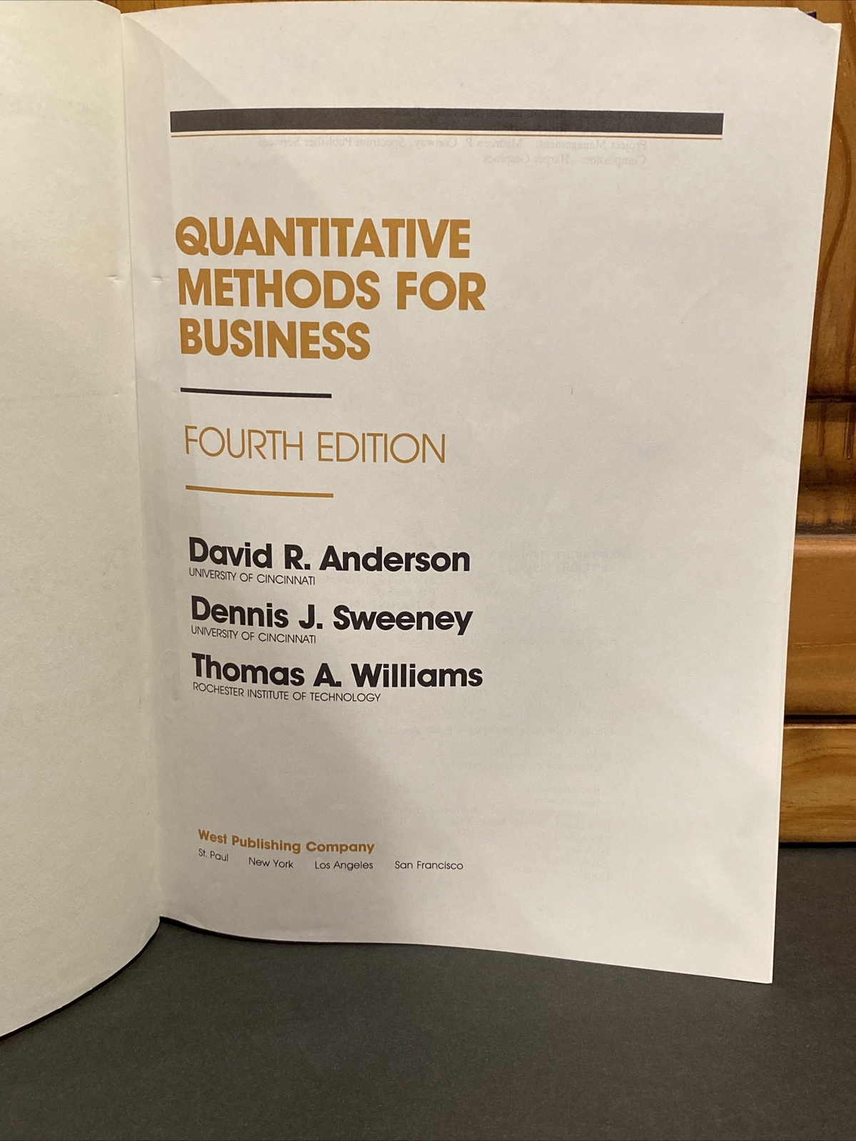 Quantitative Methods for Business Textbook 4th Ed 1989 David R Anderson