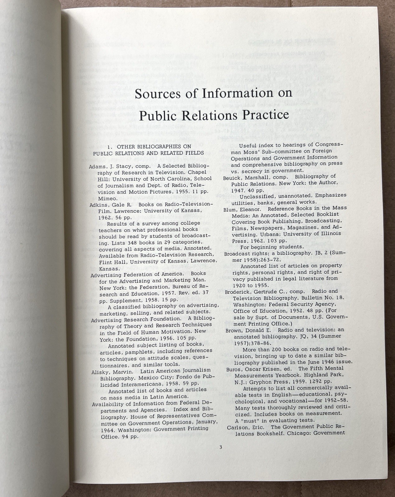 A Public Relations Bibliography 1965 SM Cutlip Journalism History Reference