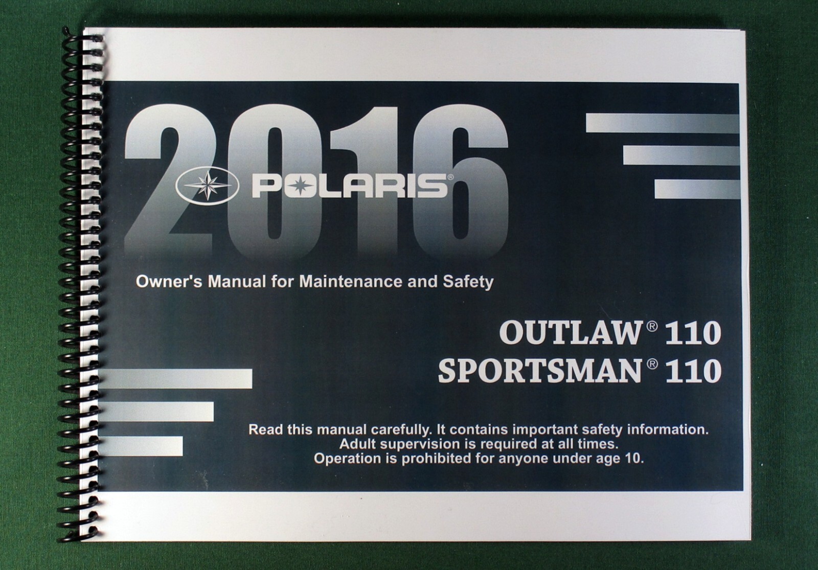 2016 Polaris Outlaw 110 ATV Owner’s Manual: 192 Pages & Protective Covers!