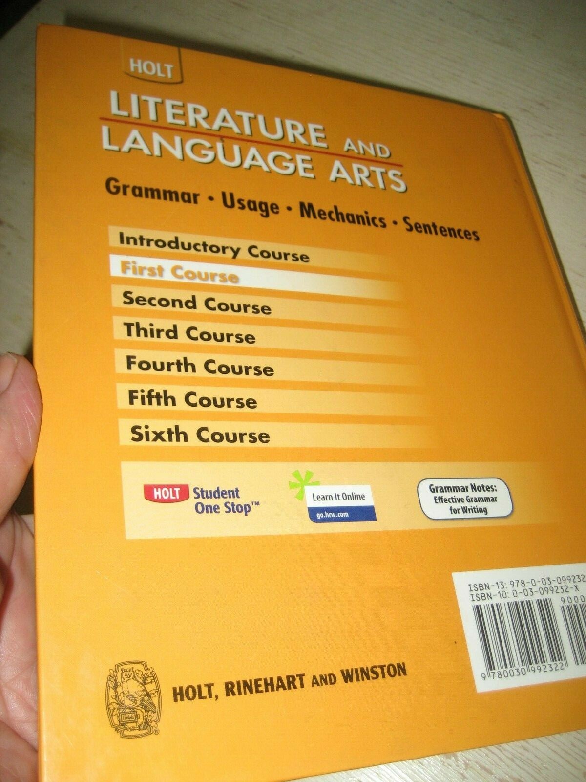 Holt Literature and Language Arts Warriners Handbook First Course CA TEXTBOOK HC