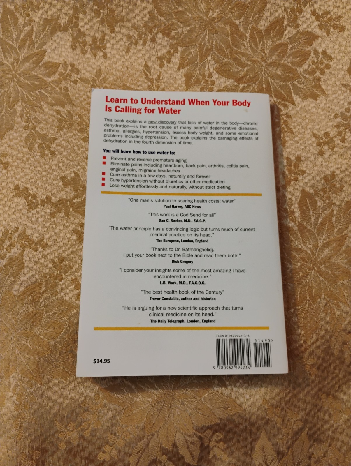 Your Body’s Many Cries for Water by F. Batmanghelidj M.D. ~ 1998 Paperback Book