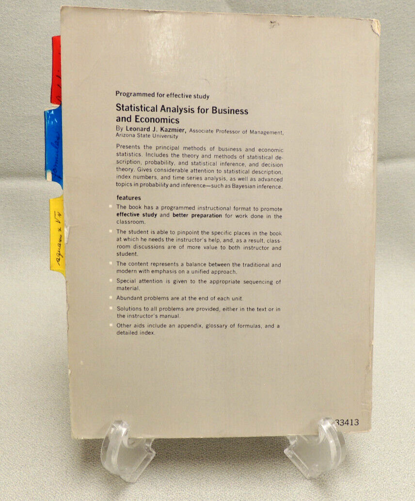 Statistical Analysis for Business and Economics by Kazmier, Leonard 1967 accepta